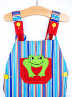Vintage Frog Stripe Dungaree Shorties & Cap Set - Age 12-18 months