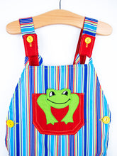 Load image into Gallery viewer, Vintage Frog Stripe Dungaree Shorties &amp; Cap Set - Age 12-18 months
