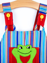 Load image into Gallery viewer, Vintage Frog Stripe Dungaree Shorties &amp; Cap Set - Age 12-18 months
