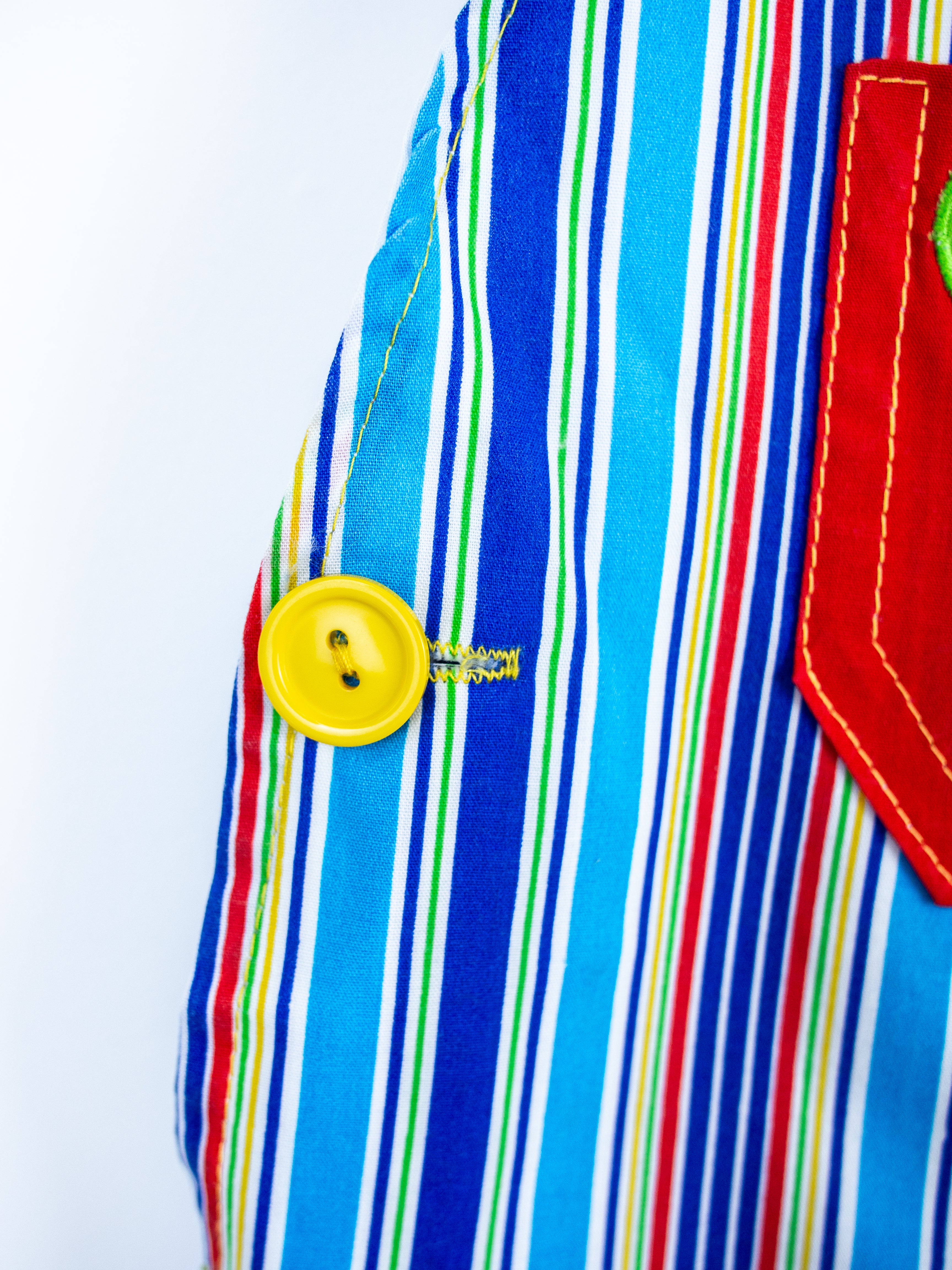 Vintage Frog Stripe Dungaree Shorties & Cap Set - Age 12-18 months