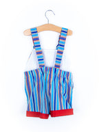 Vintage Frog Stripe Dungaree Shorties & Cap Set - Age 12-18 months