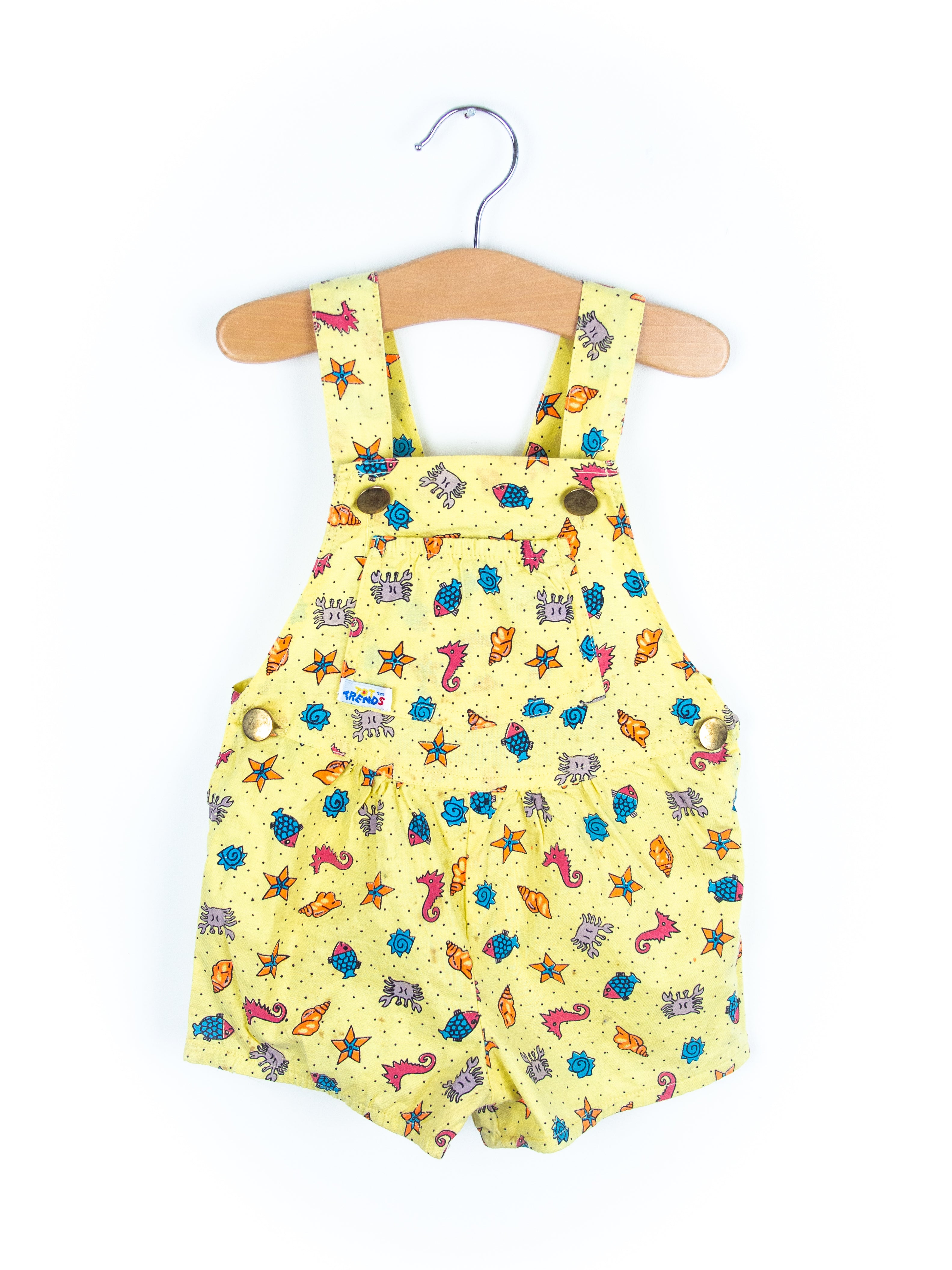 Vintage Under the Sea Print Dungaree Shorties - Age 9 months