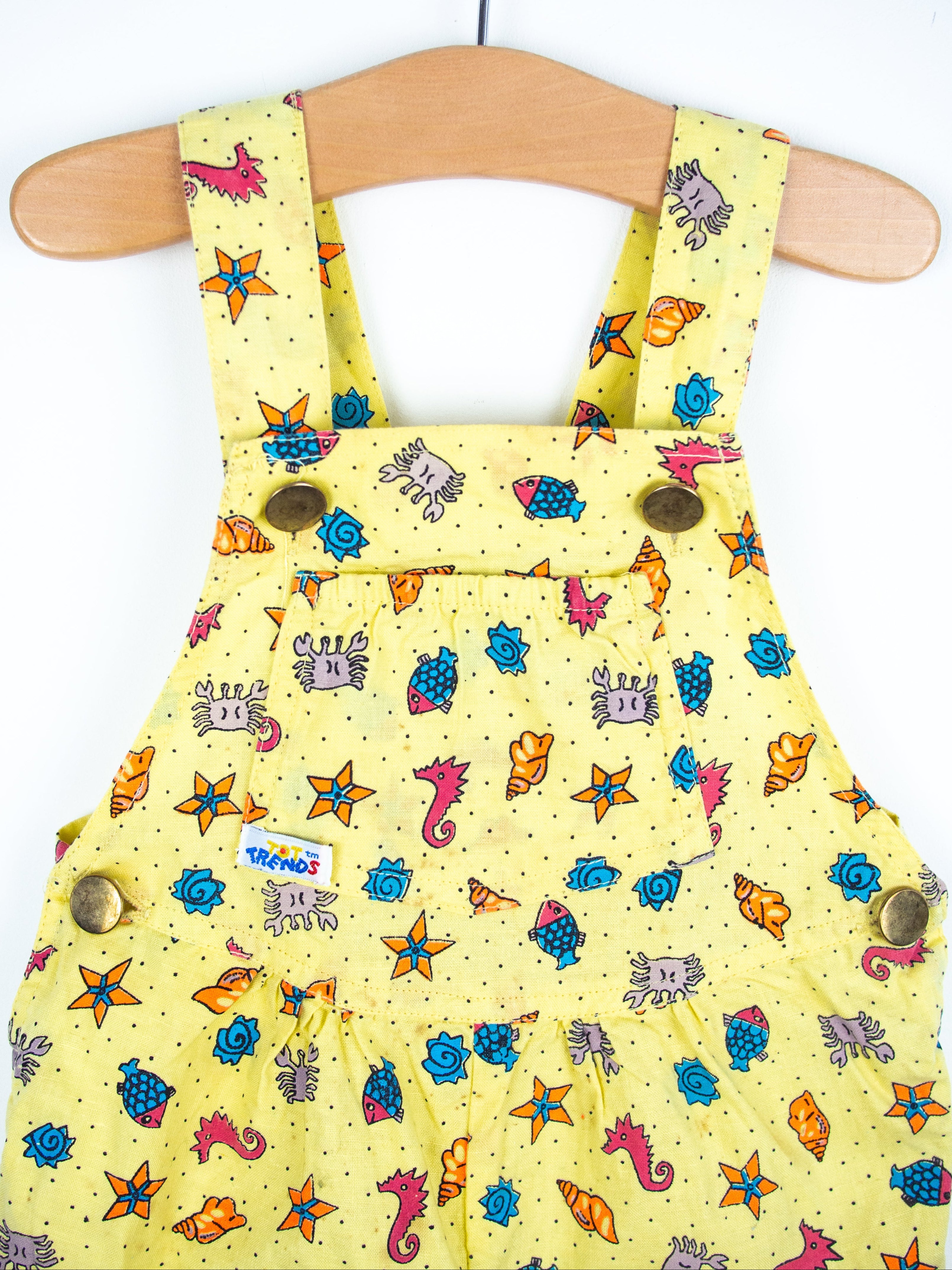 Vintage Under the Sea Print Dungaree Shorties - Age 9 months