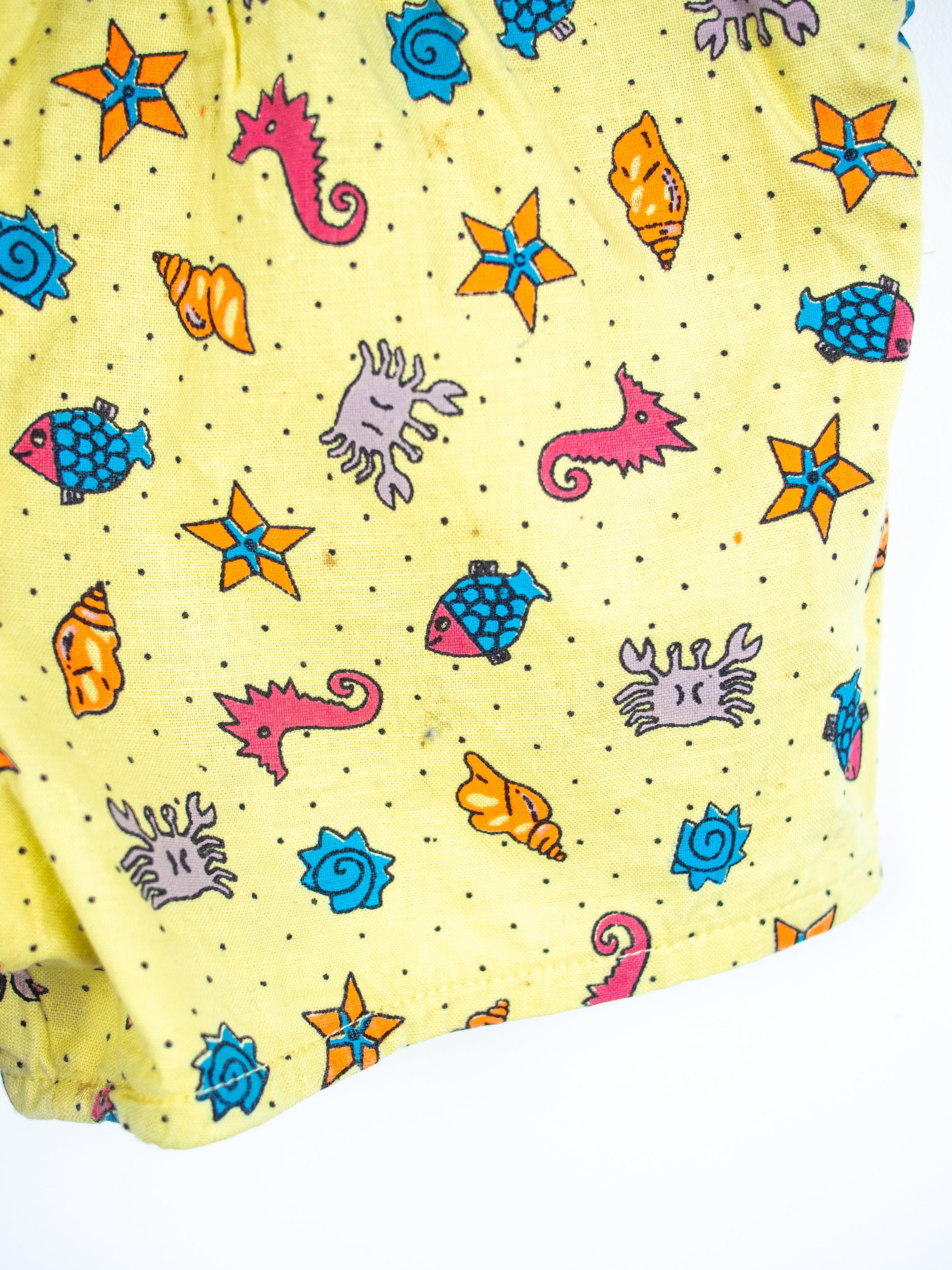 Vintage Under the Sea Print Dungaree Shorties - Age 9 months