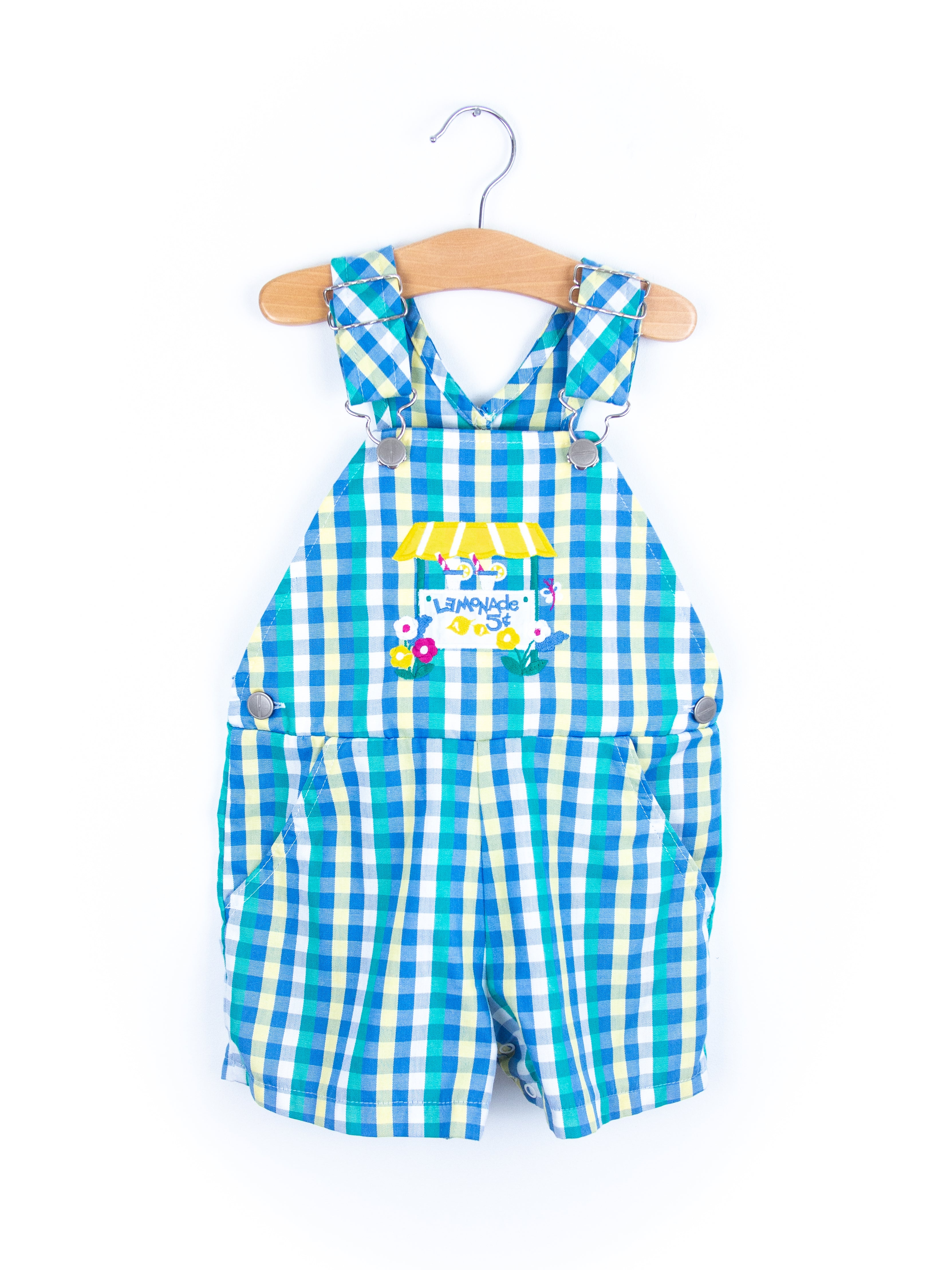Vintage Lemonade Stand Check Dungaree Shorties - Age 3 years