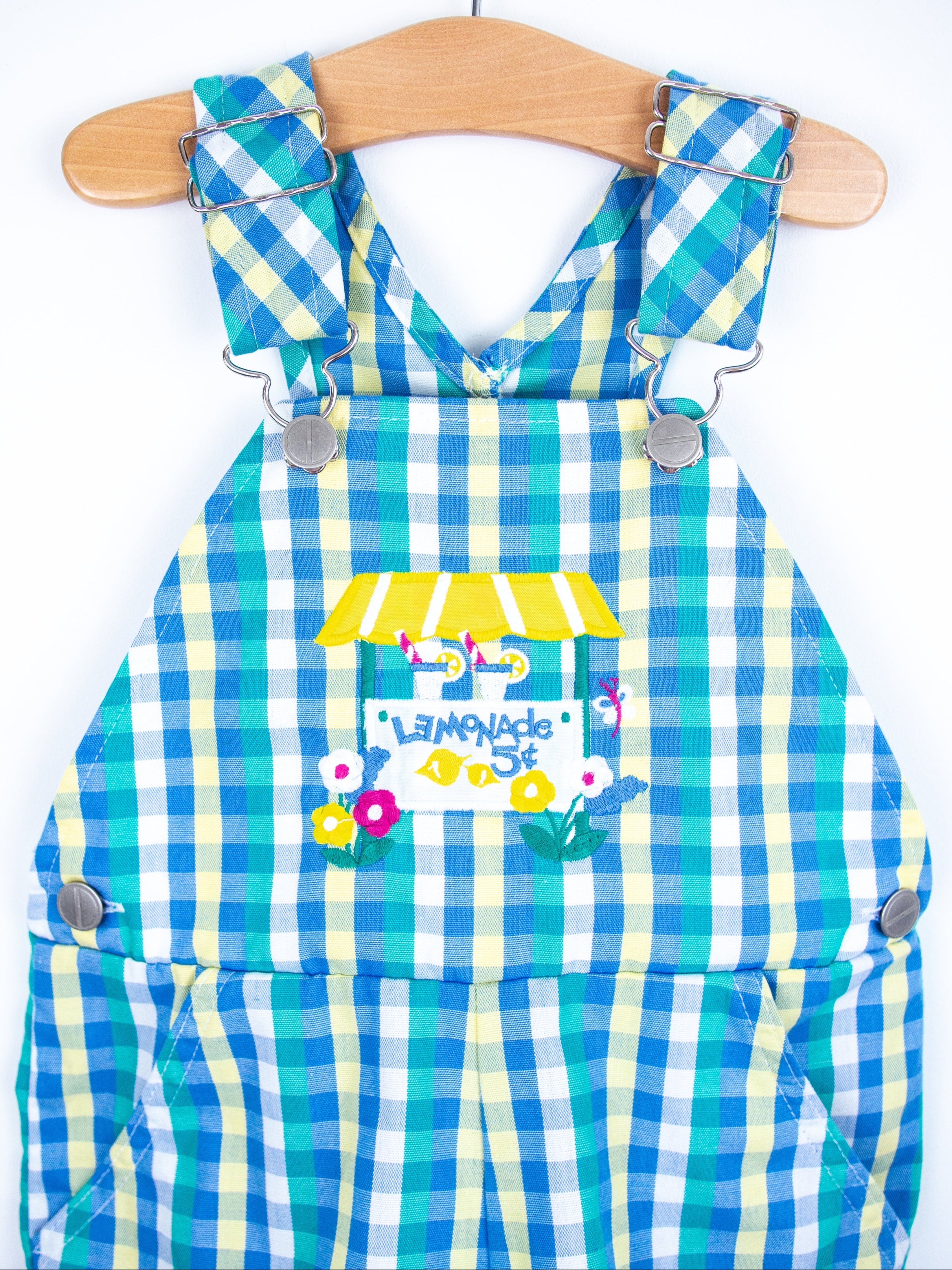 Vintage Lemonade Stand Check Dungaree Shorties - Age 3 years
