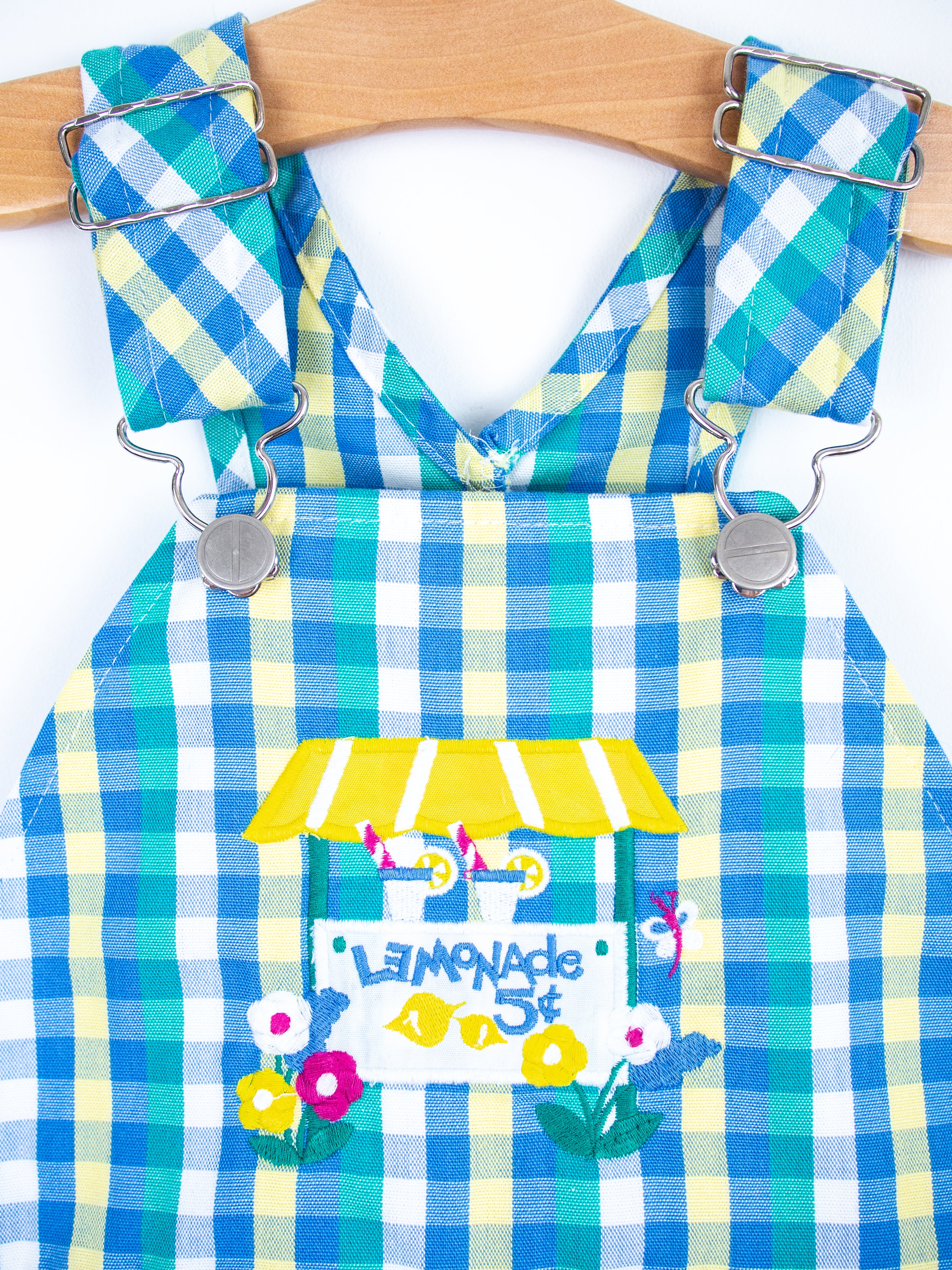 Vintage Lemonade Stand Check Dungaree Shorties - Age 3 years