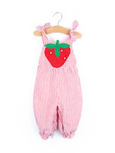 Load image into Gallery viewer, Vintage Strawberry Stripe Dungarees - Age 9-12 months
