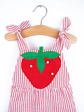 Load image into Gallery viewer, Vintage Strawberry Stripe Dungarees - Age 9-12 months
