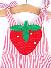 Load image into Gallery viewer, Vintage Strawberry Stripe Dungarees - Age 9-12 months
