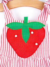 Load image into Gallery viewer, Vintage Strawberry Stripe Dungarees - Age 9-12 months
