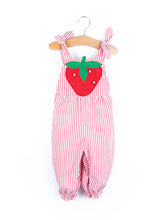 Load image into Gallery viewer, Vintage Strawberry Stripe Dungarees - Age 9-12 months
