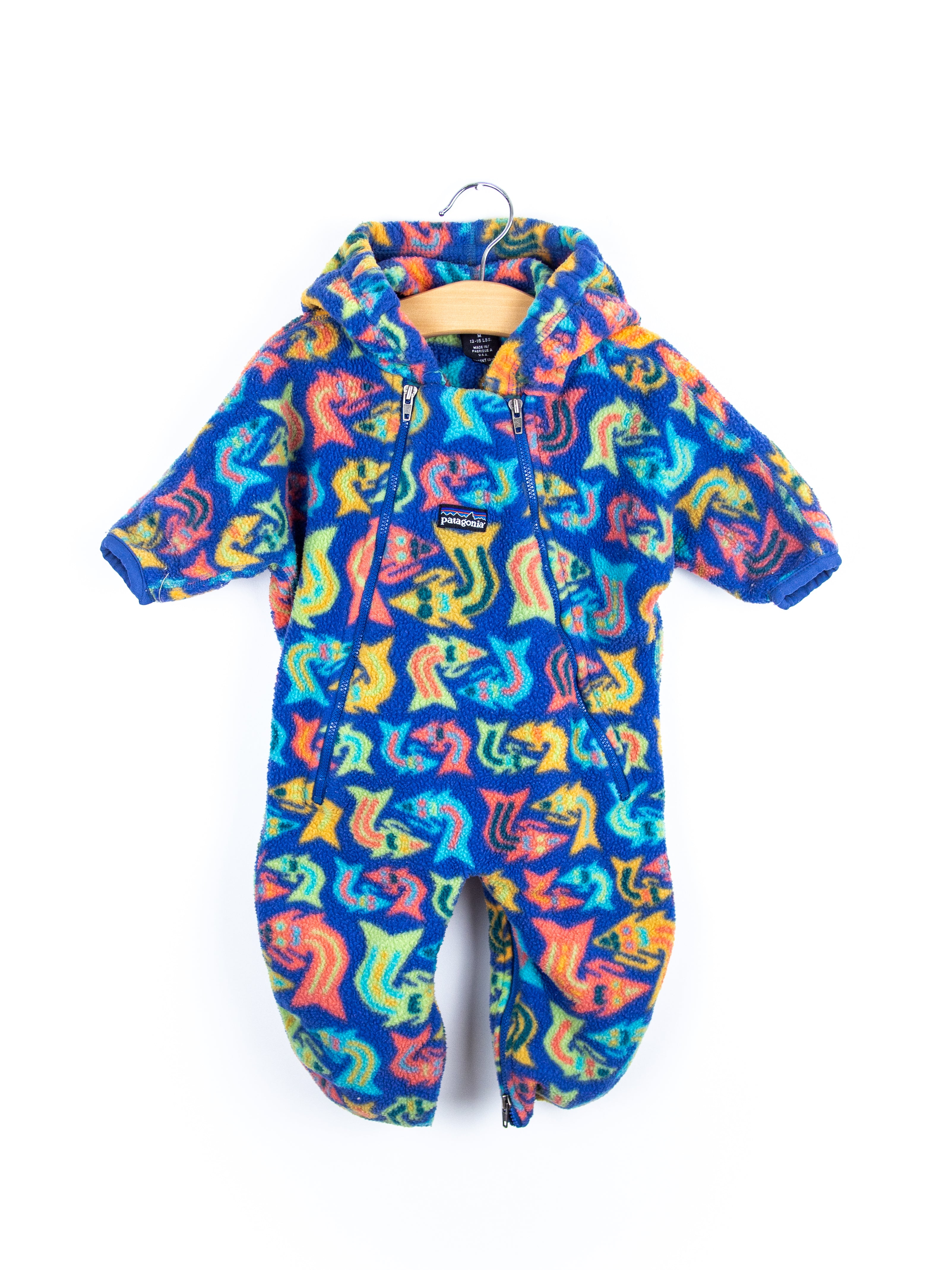 Patagonia Rare Vintage Geometric Fish Fleece Snowsuit / Sleep Bag - Age 0-3 months
