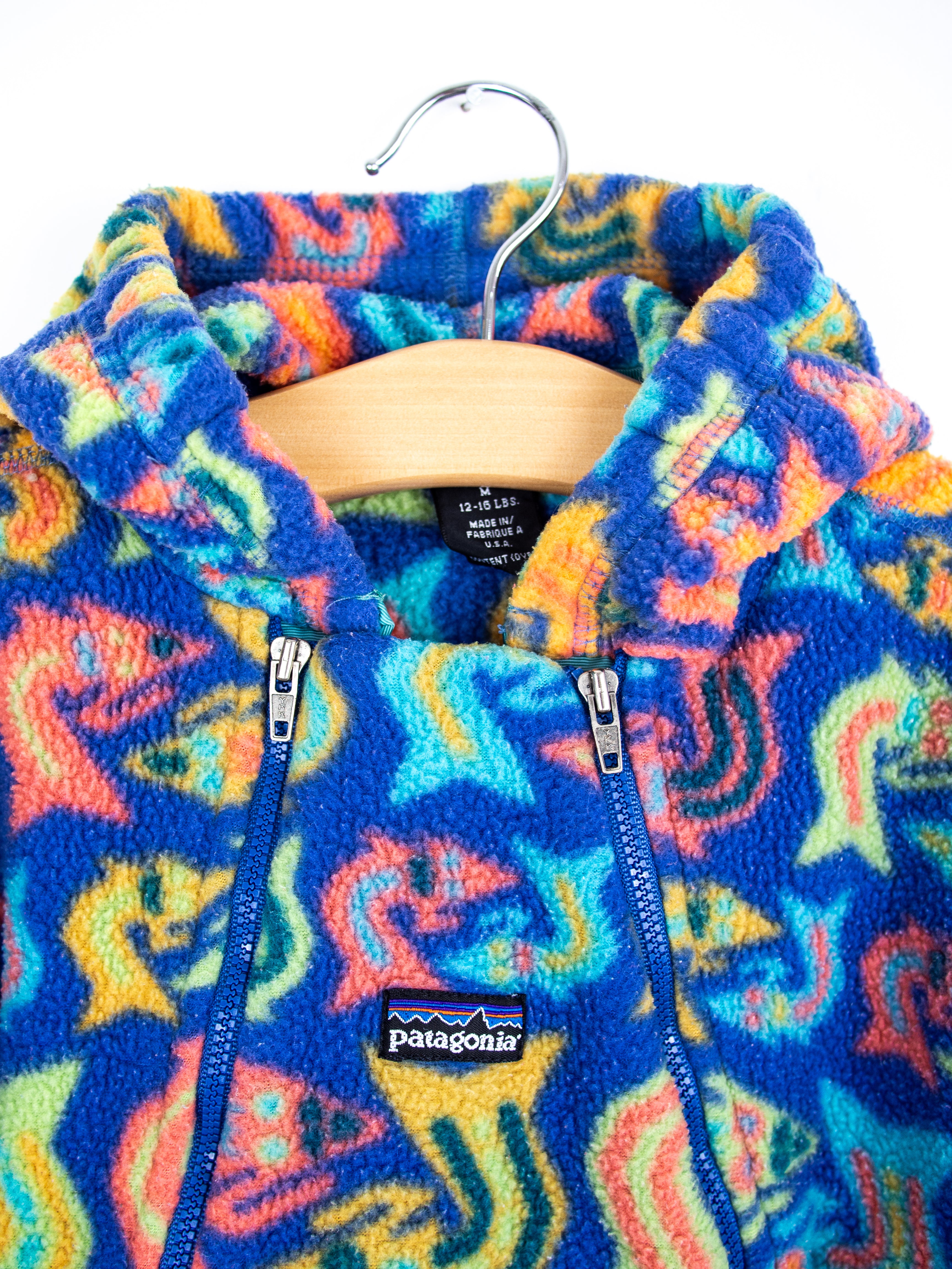 Patagonia Rare Vintage Geometric Fish Fleece Snowsuit / Sleep Bag - Age 0-3 months