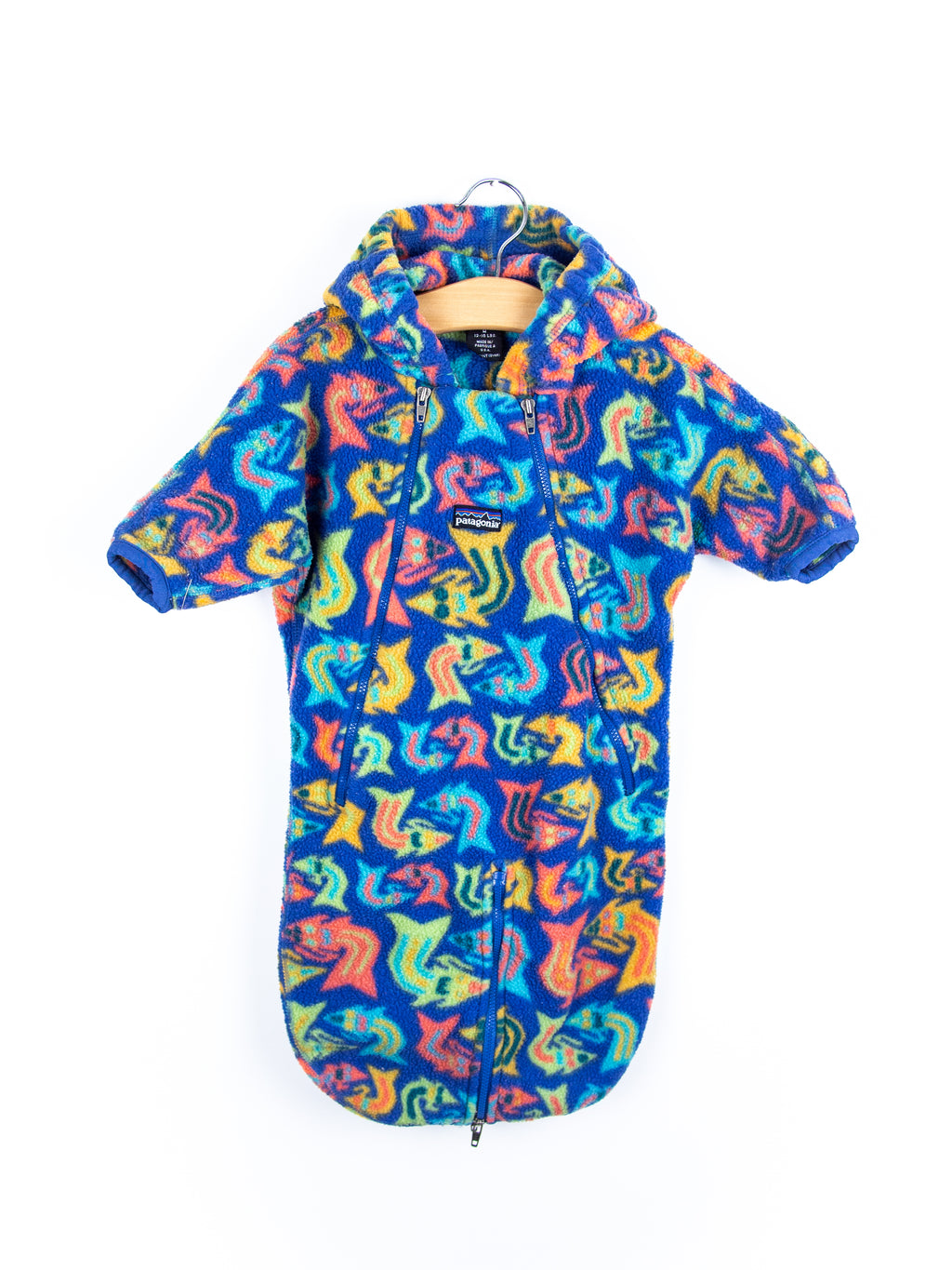 Patagonia Rare Vintage Geometric Fish Fleece Snowsuit / Sleep Bag - Age 0-3 months