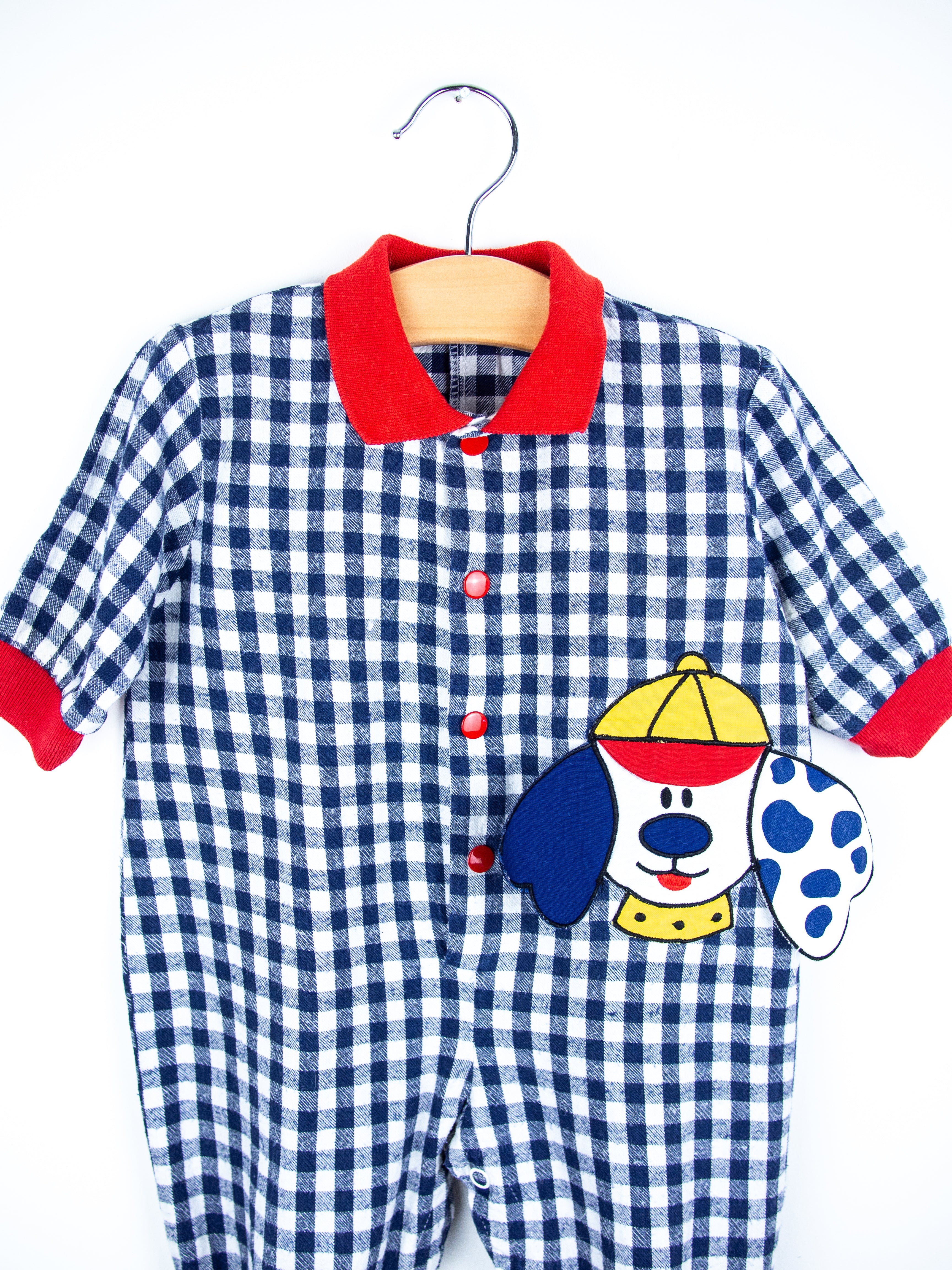 Vintage Gingham Puppy Boiler Suit - Age 3 months