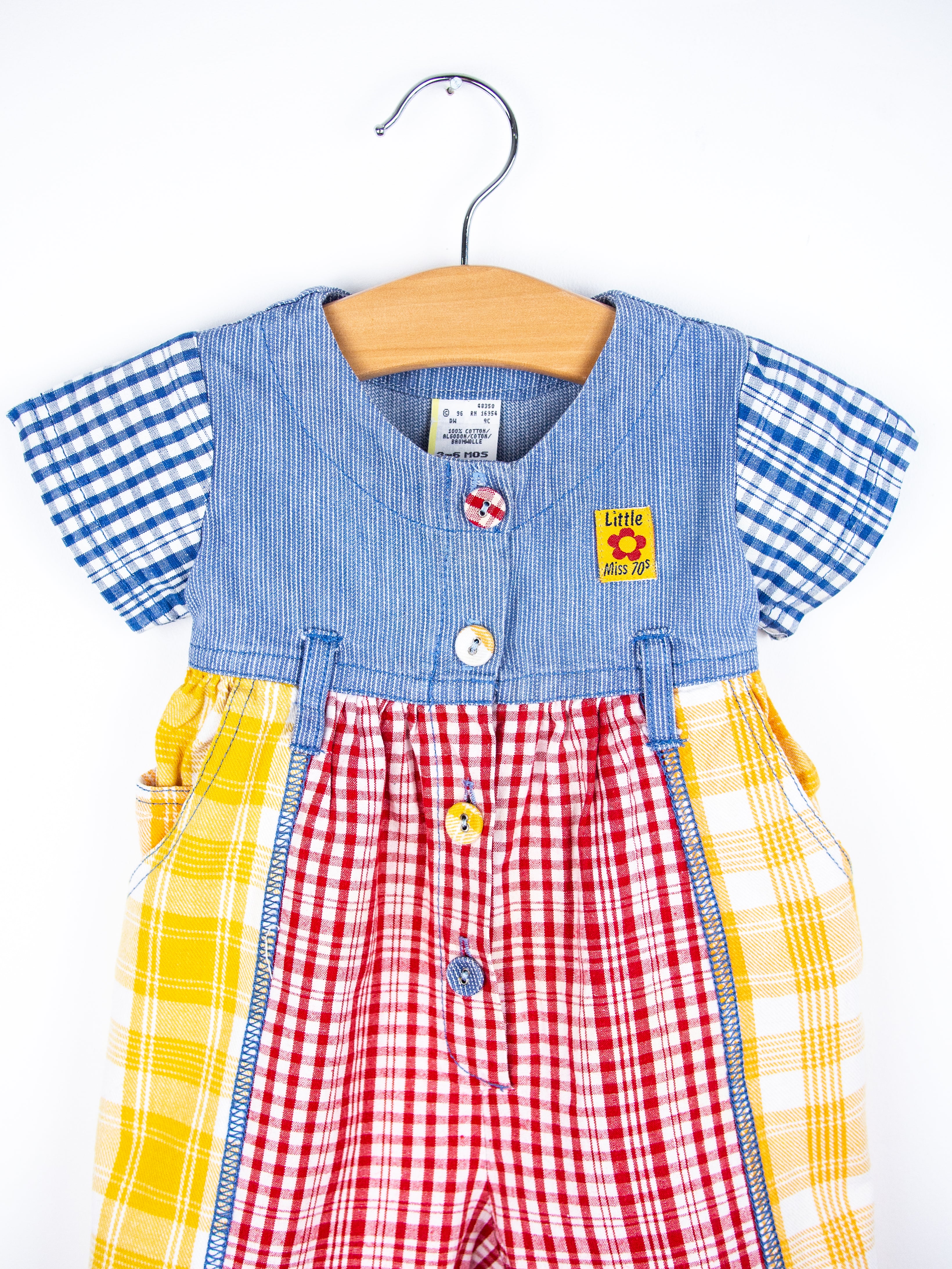 Vintage Denim & Check Mix Jumpsuit - Age 3 months