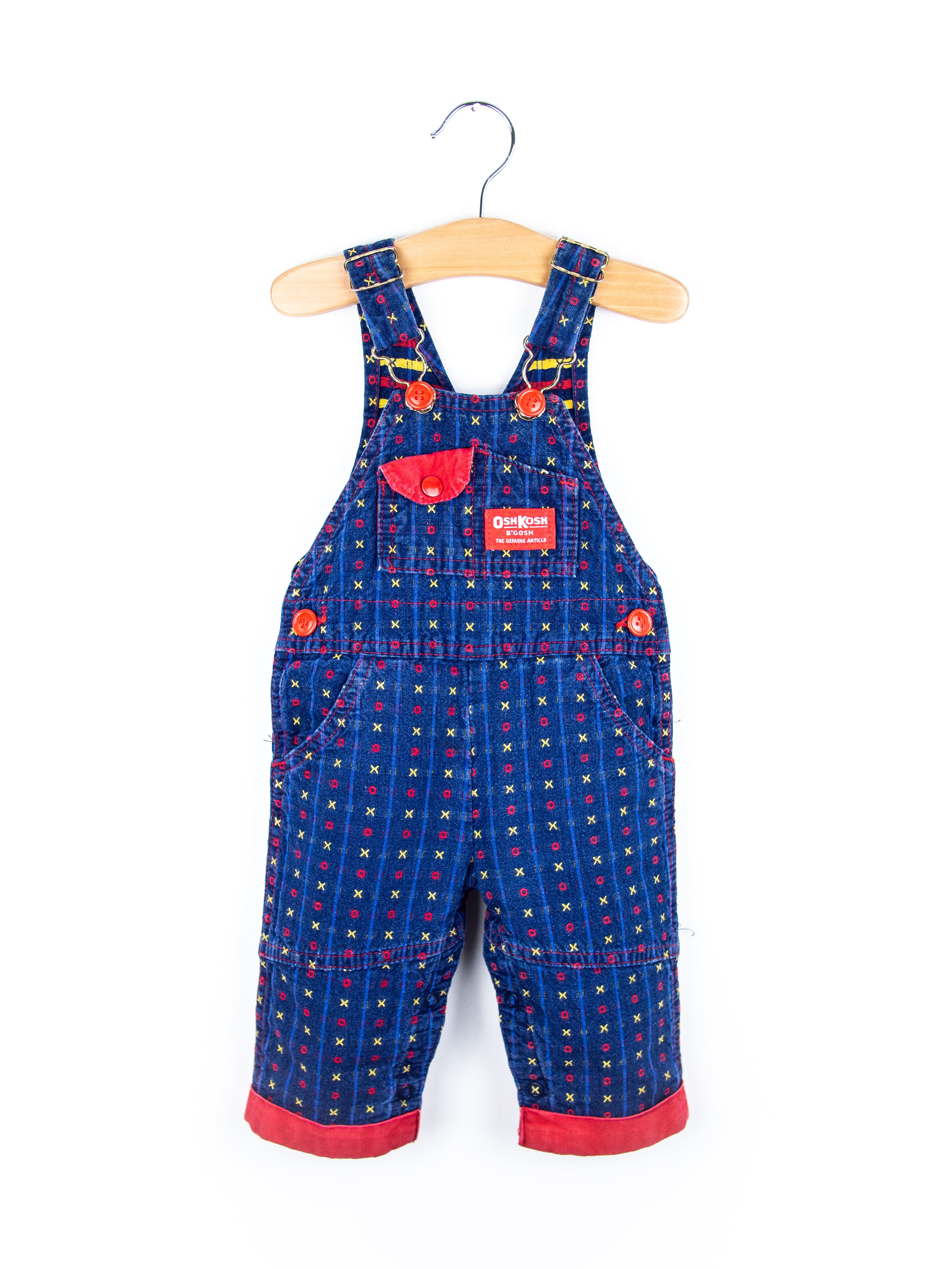 Osh Kosh Vintage Denim Noughts & Crosses Dungarees - Age 3-6 months