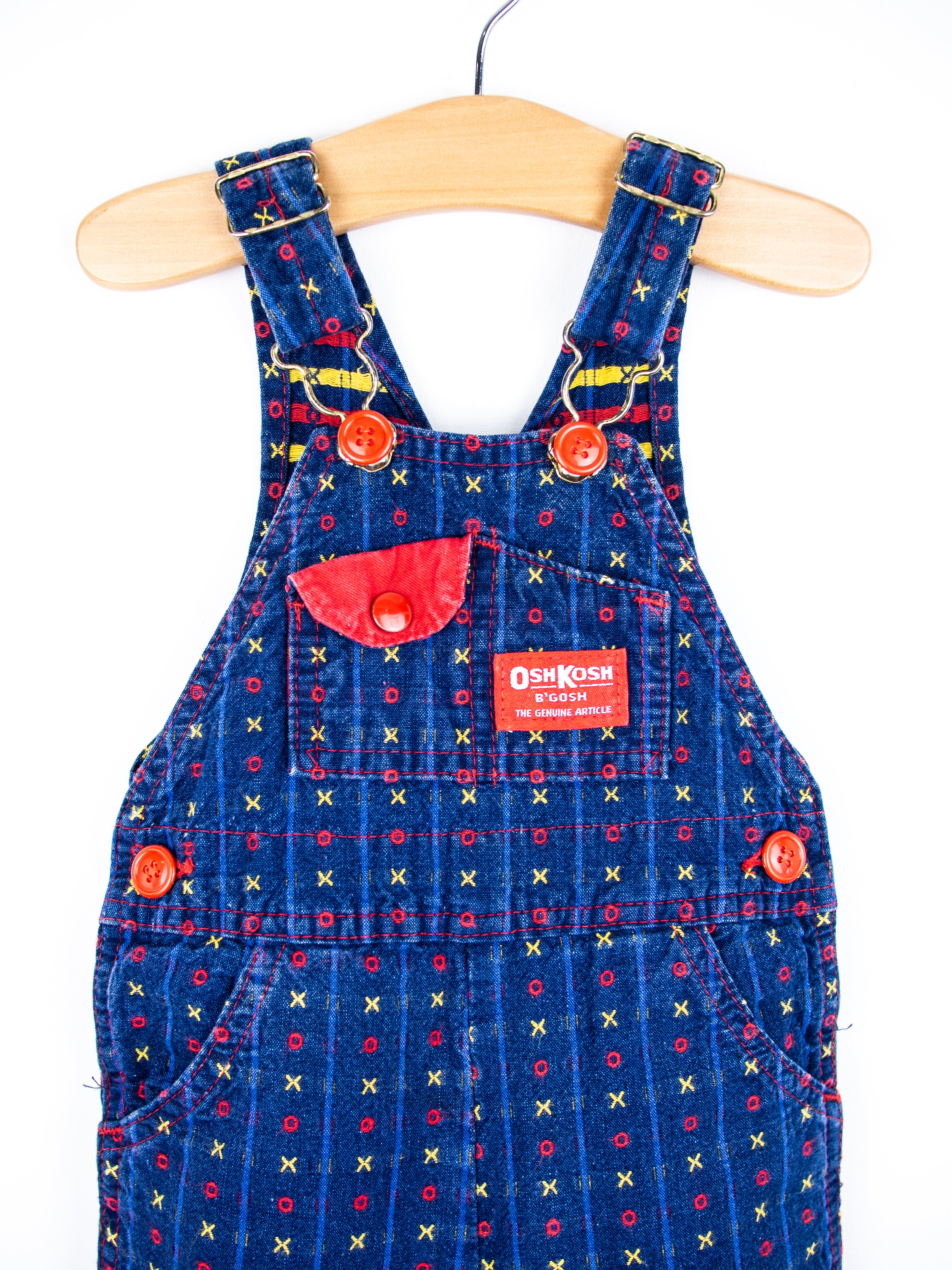 Osh Kosh Vintage Denim Noughts & Crosses Dungarees - Age 3-6 months