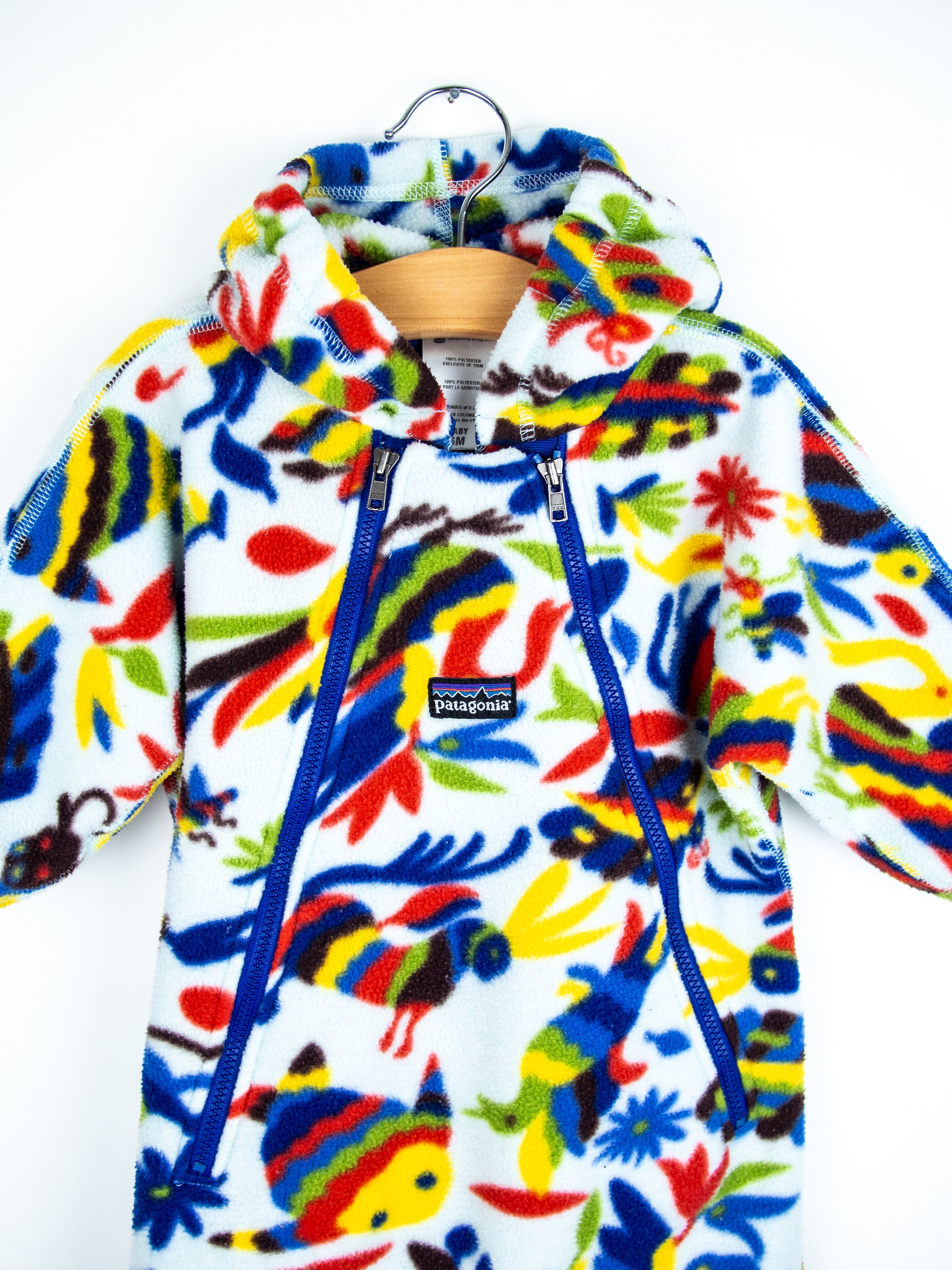 Patagonia Vintage Colourful Bird Fleece Snowsuit / Sleep Bag - Age 6 months