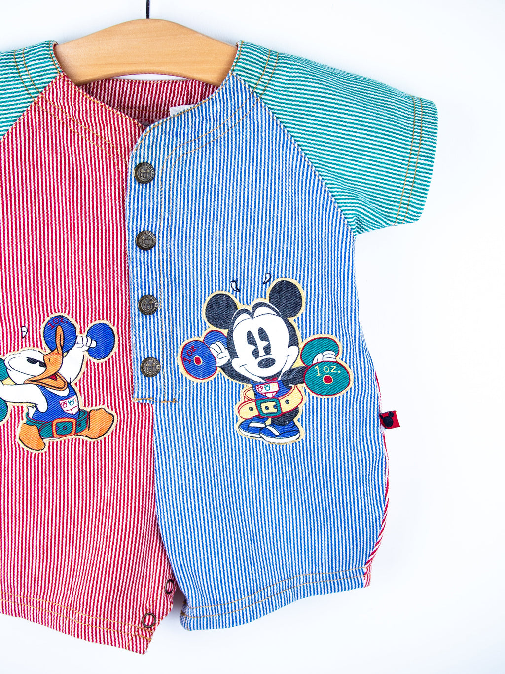Vintage Disney Mickey Mouse Denim Stripe Romper - Age 6 months