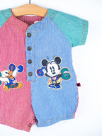 Vintage Disney Mickey Mouse Denim Stripe Romper - Age 6 months
