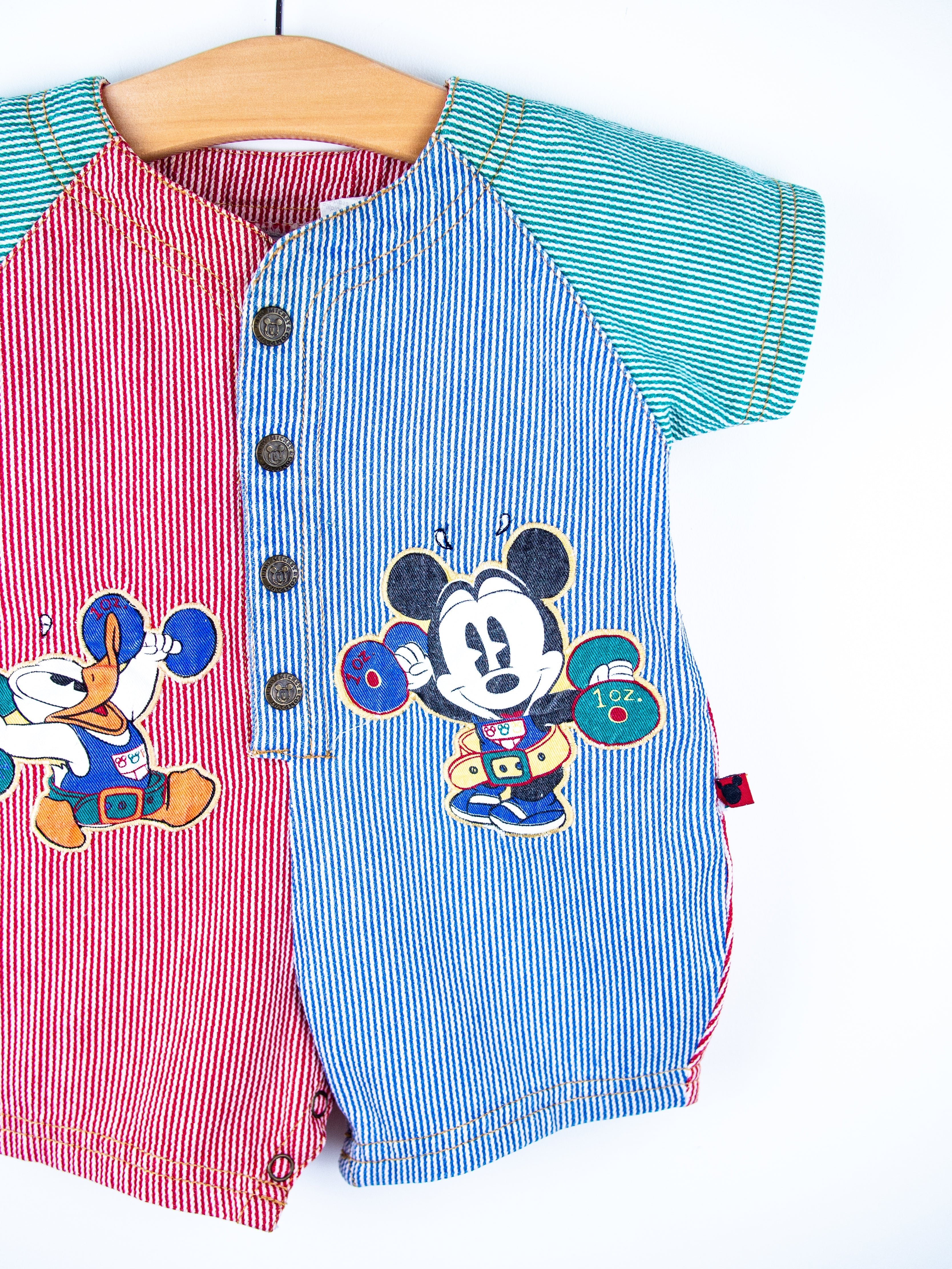 Vintage Disney Mickey Mouse Denim Stripe Romper - Age 6 months