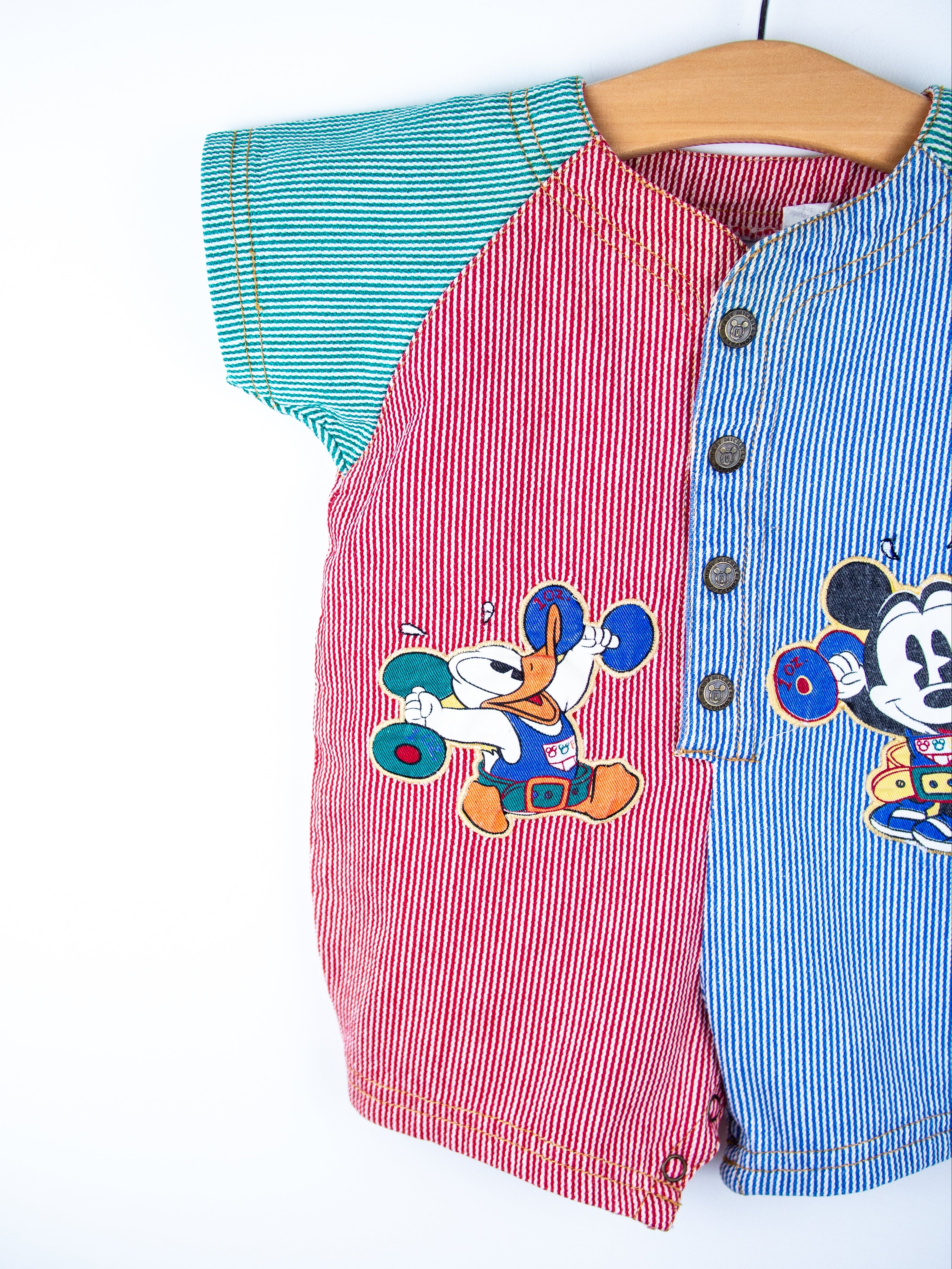 Vintage Disney Mickey Mouse Denim Stripe Romper - Age 6 months