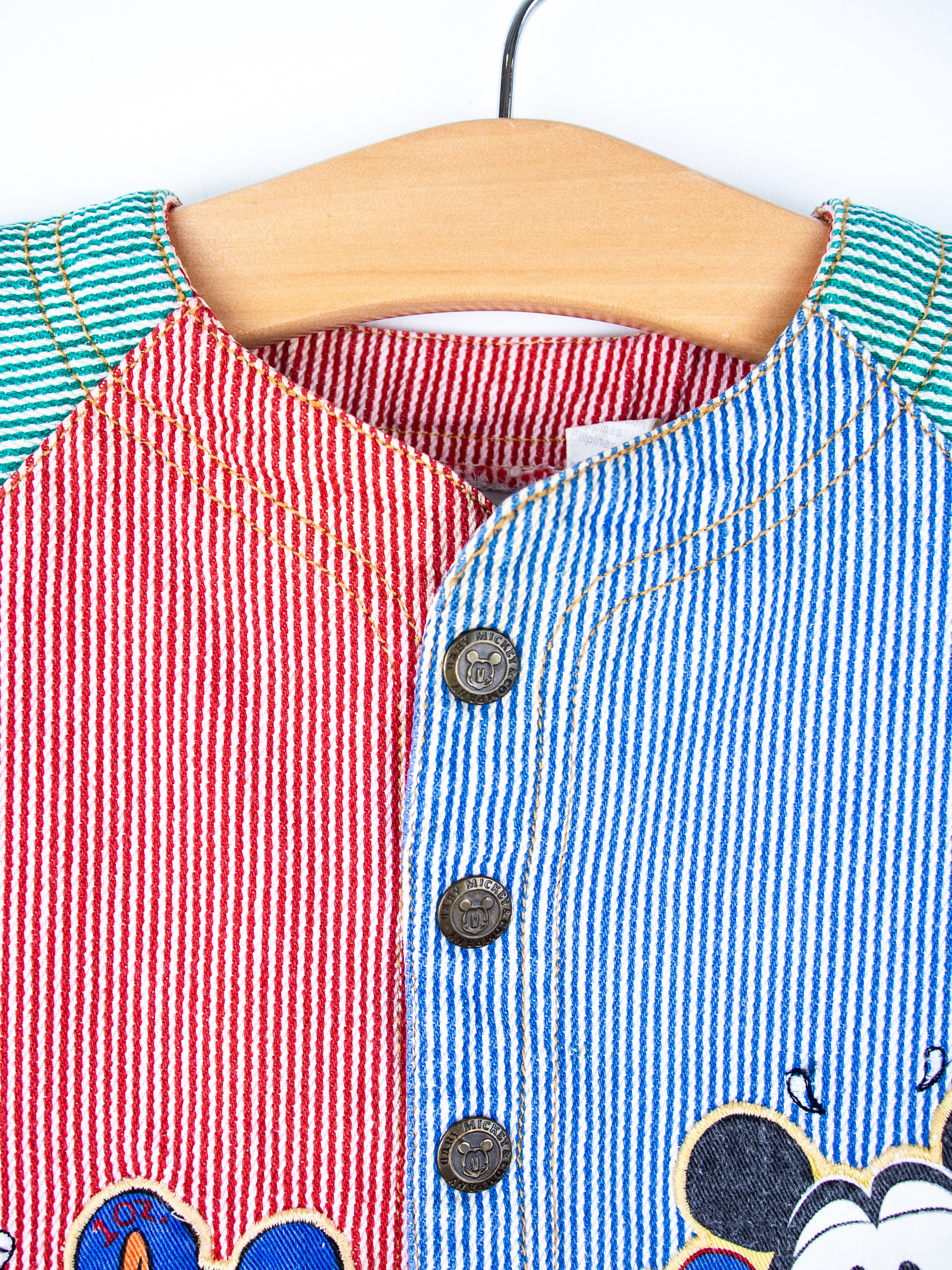 Vintage Disney Mickey Mouse Denim Stripe Romper - Age 6 months