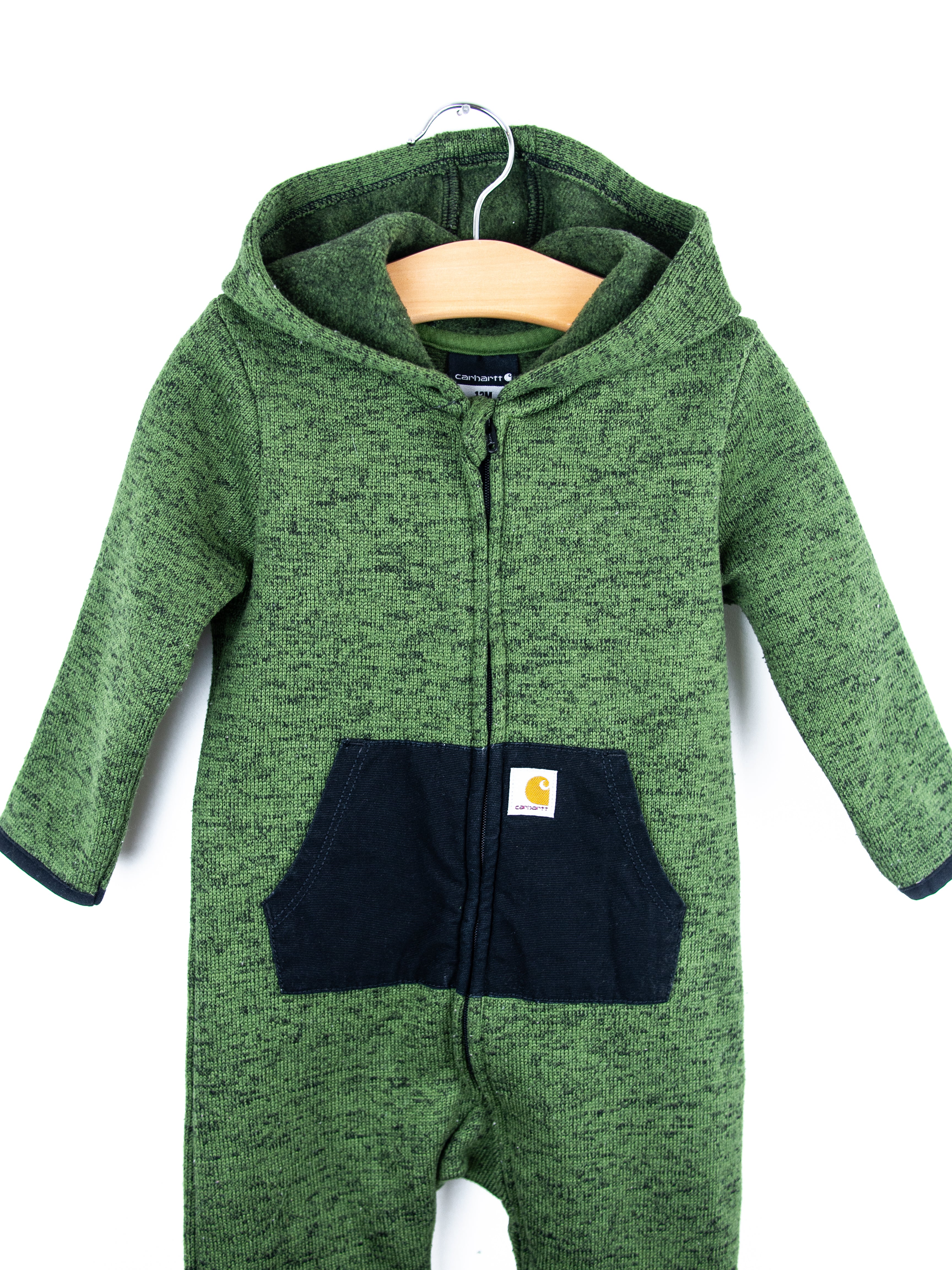 Carhartt`Forest Green Marl Knit Snowsuit - Age 9-12 months