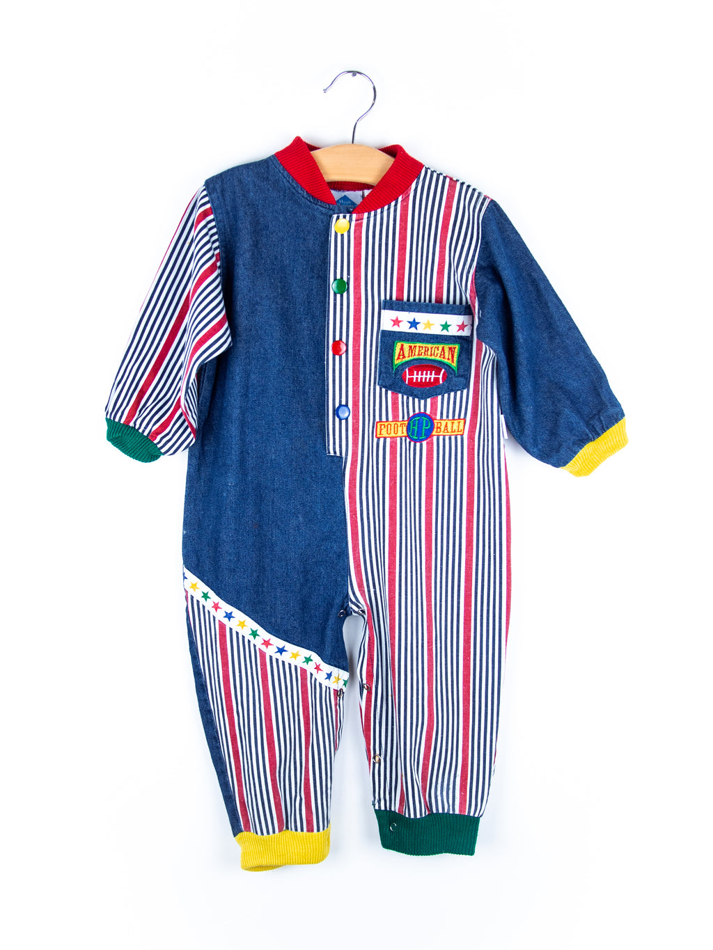 Vintage American Football Stripe & Denim Boiler Suit - Age 24 months