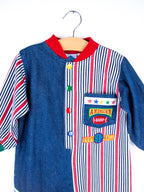Vintage American Football Stripe & Denim Boiler Suit - Age 24 months
