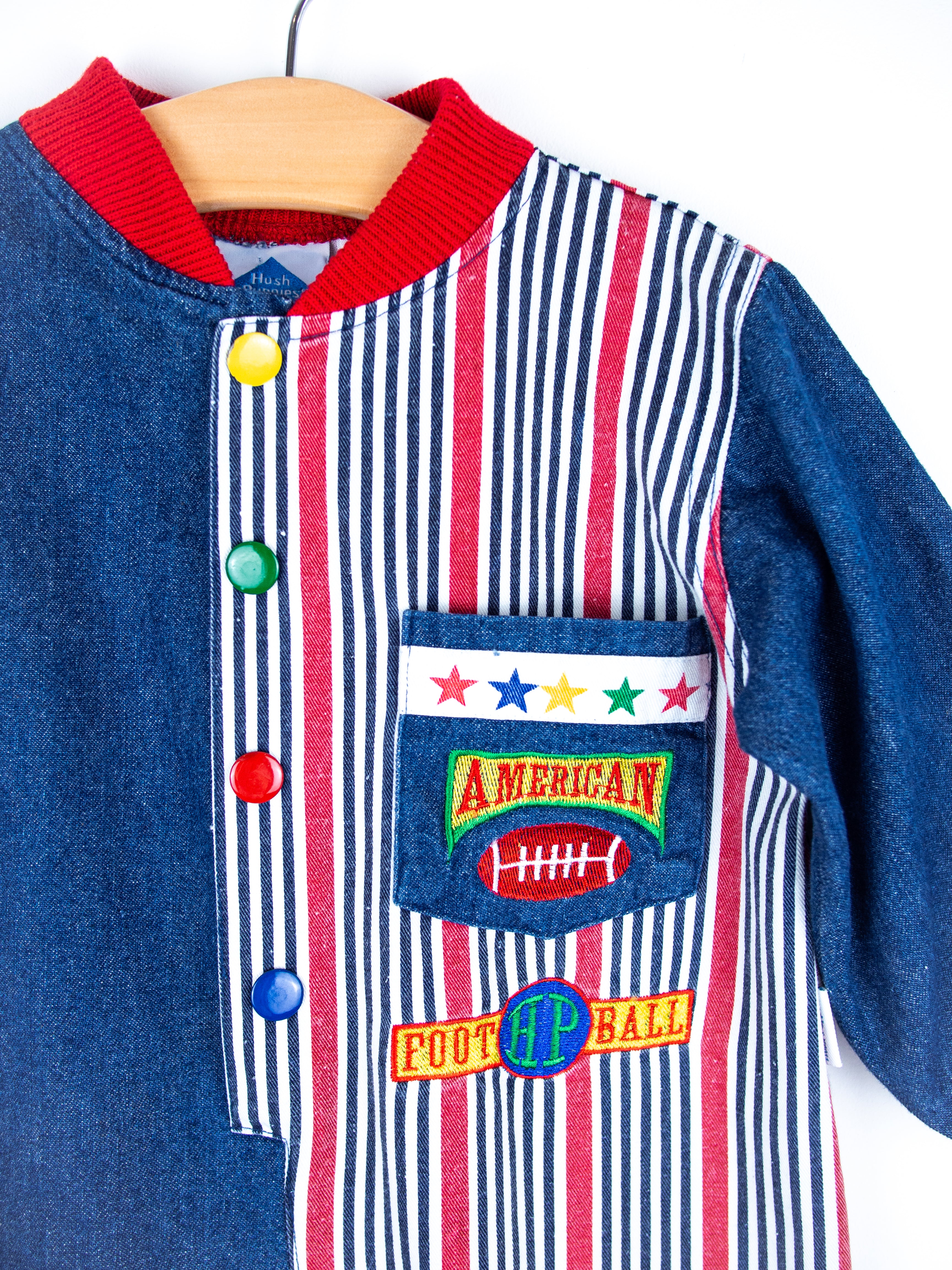 Vintage American Football Stripe & Denim Boiler Suit - Age 24 months