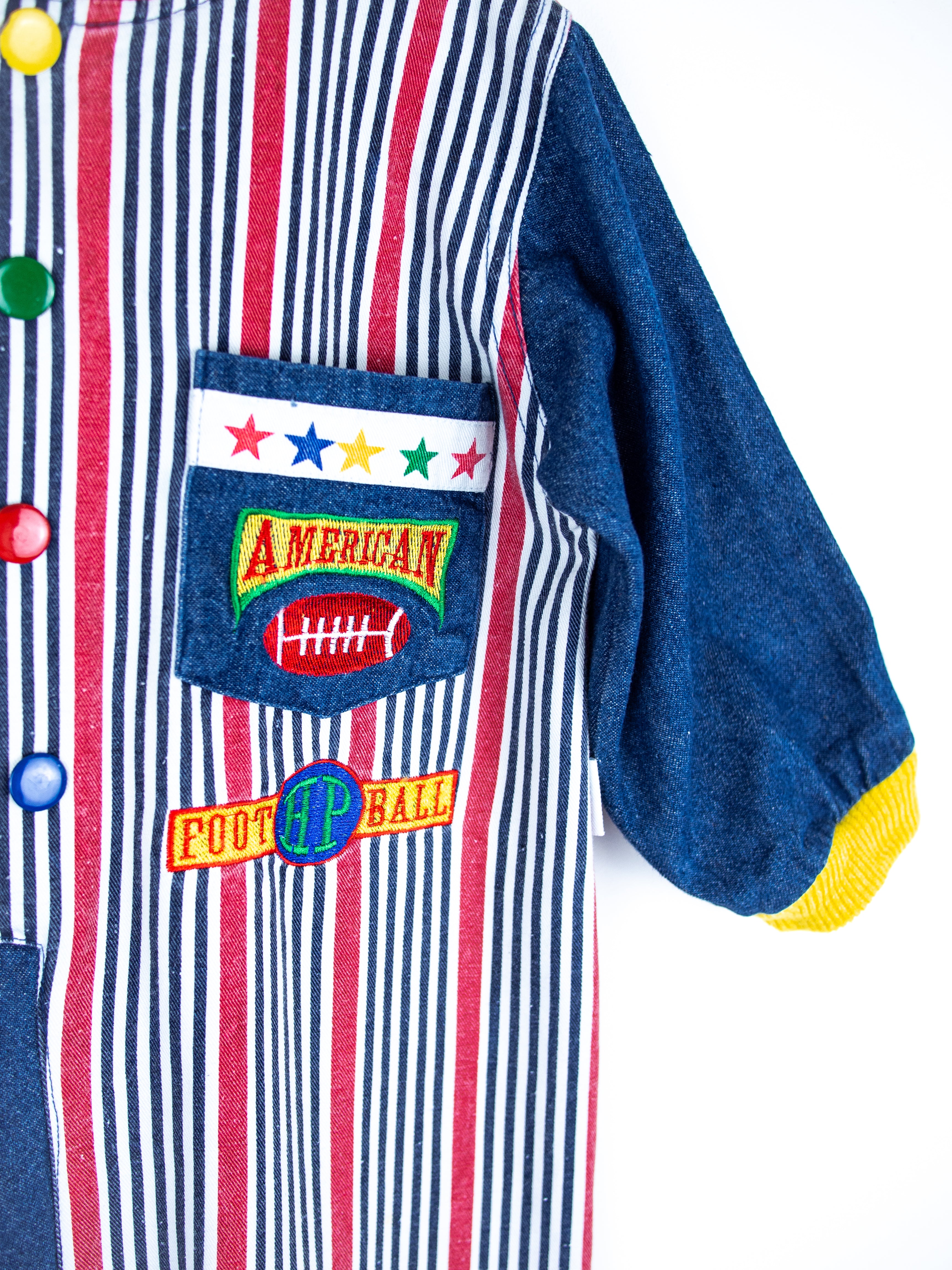 Vintage American Football Stripe & Denim Boiler Suit - Age 24 months