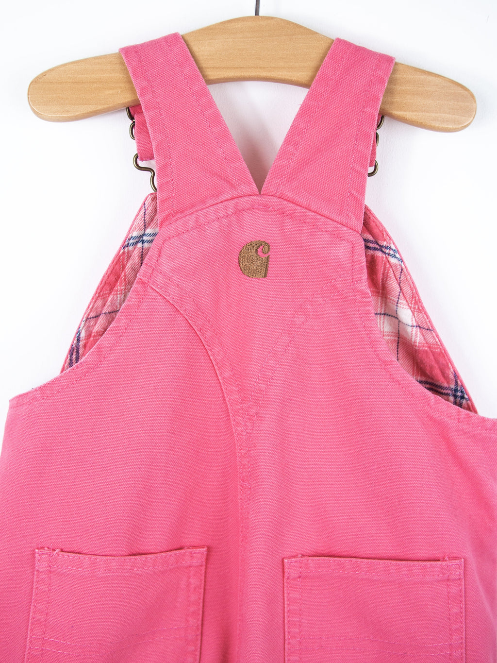 Carhartt Pink Canvas Dungarees with Check Lining - Age 18 months
