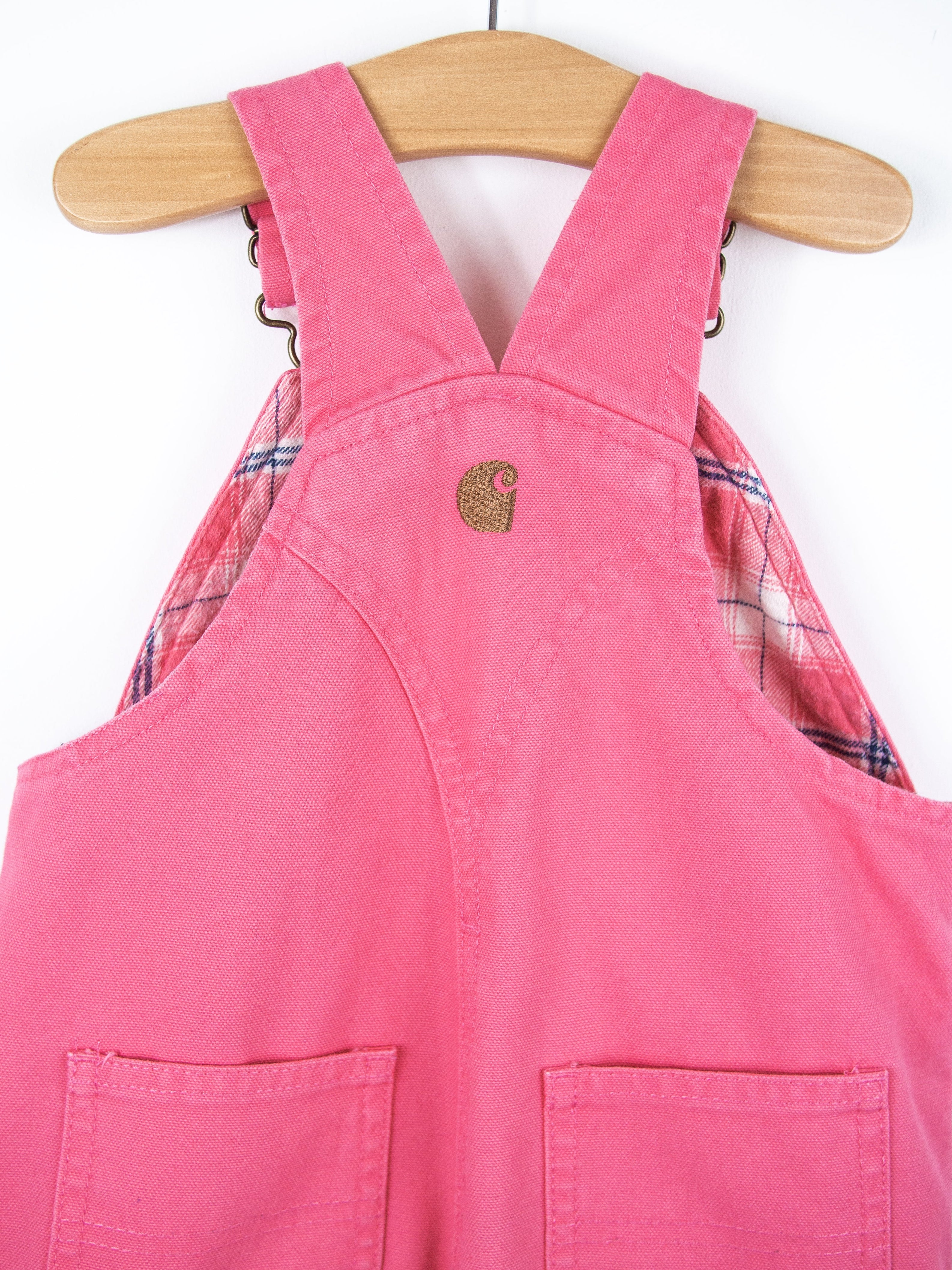 Carhartt Pink Canvas Dungarees with Check Lining - Age 18 months