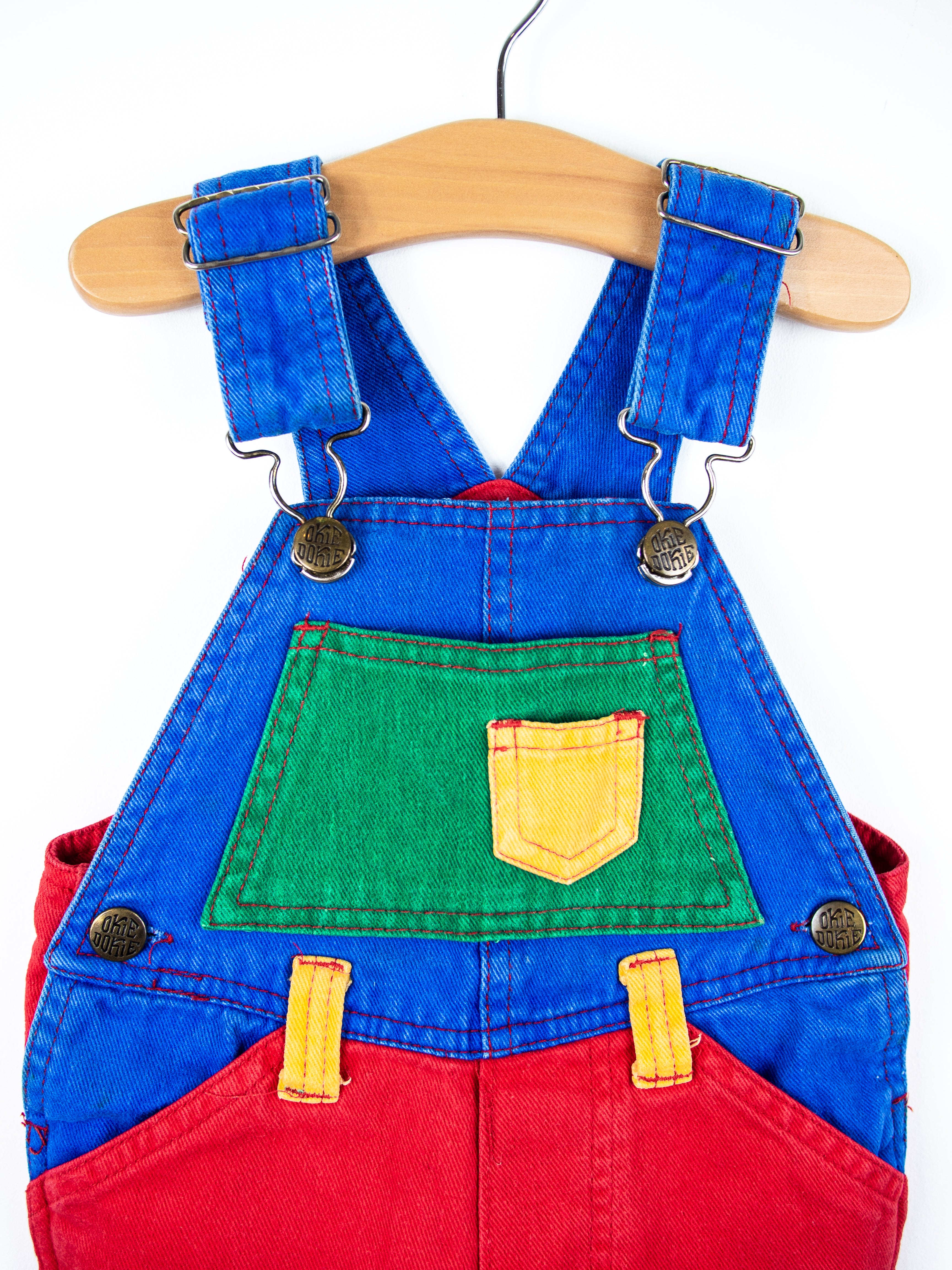 Vintage Colour Block Dungaree Shorties - Age 9-12 months - READ DESCRIPTION