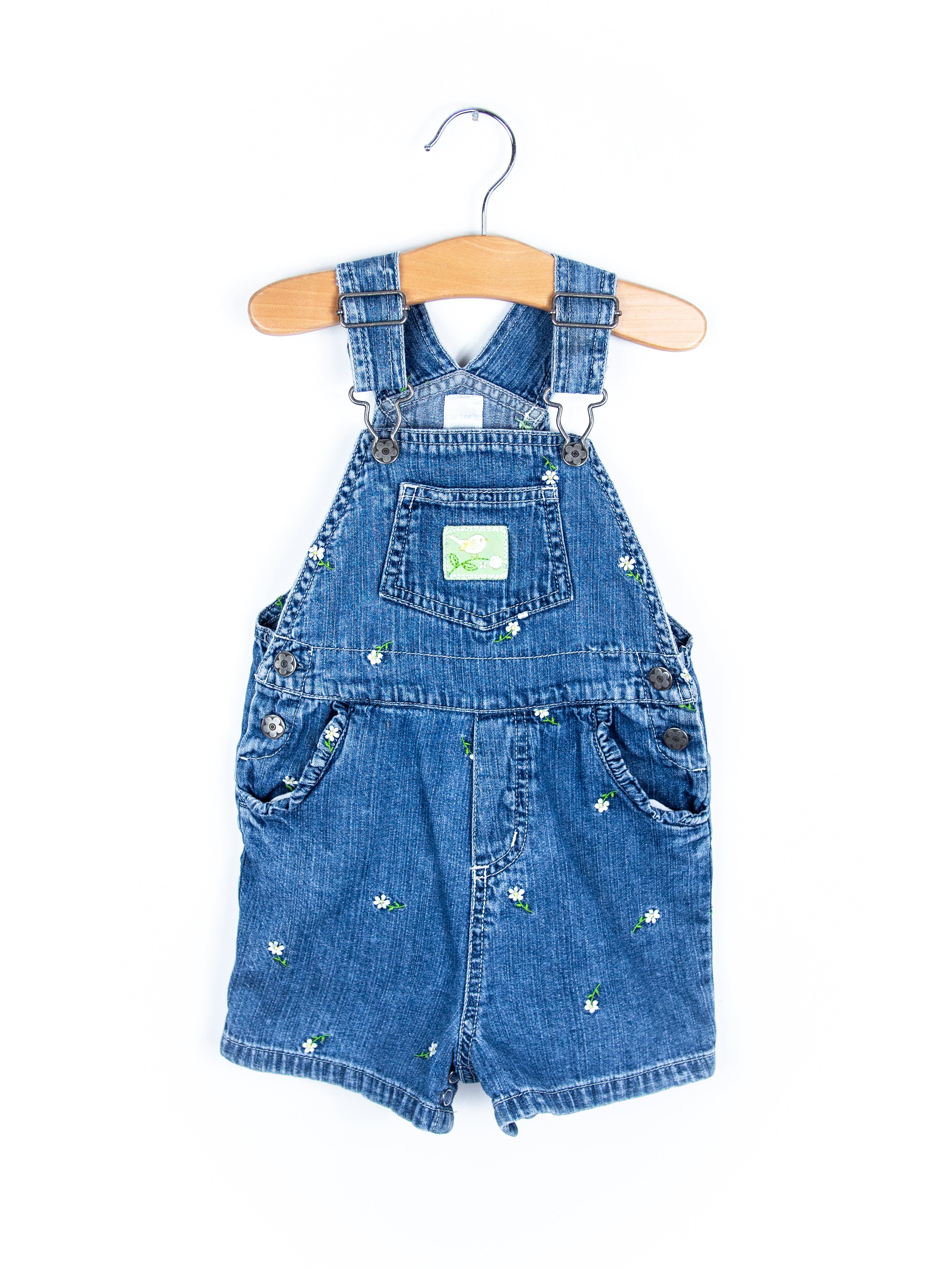 Vintage Carter's Denim Daisy Dungaree Shorties - Age 12 months