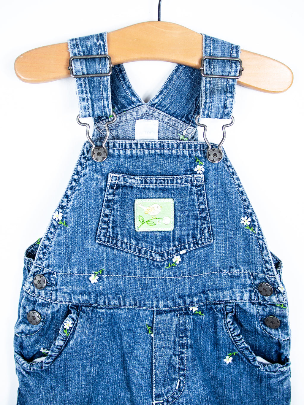 Vintage Carter's Denim Daisy Dungaree Shorties - Age 12 months