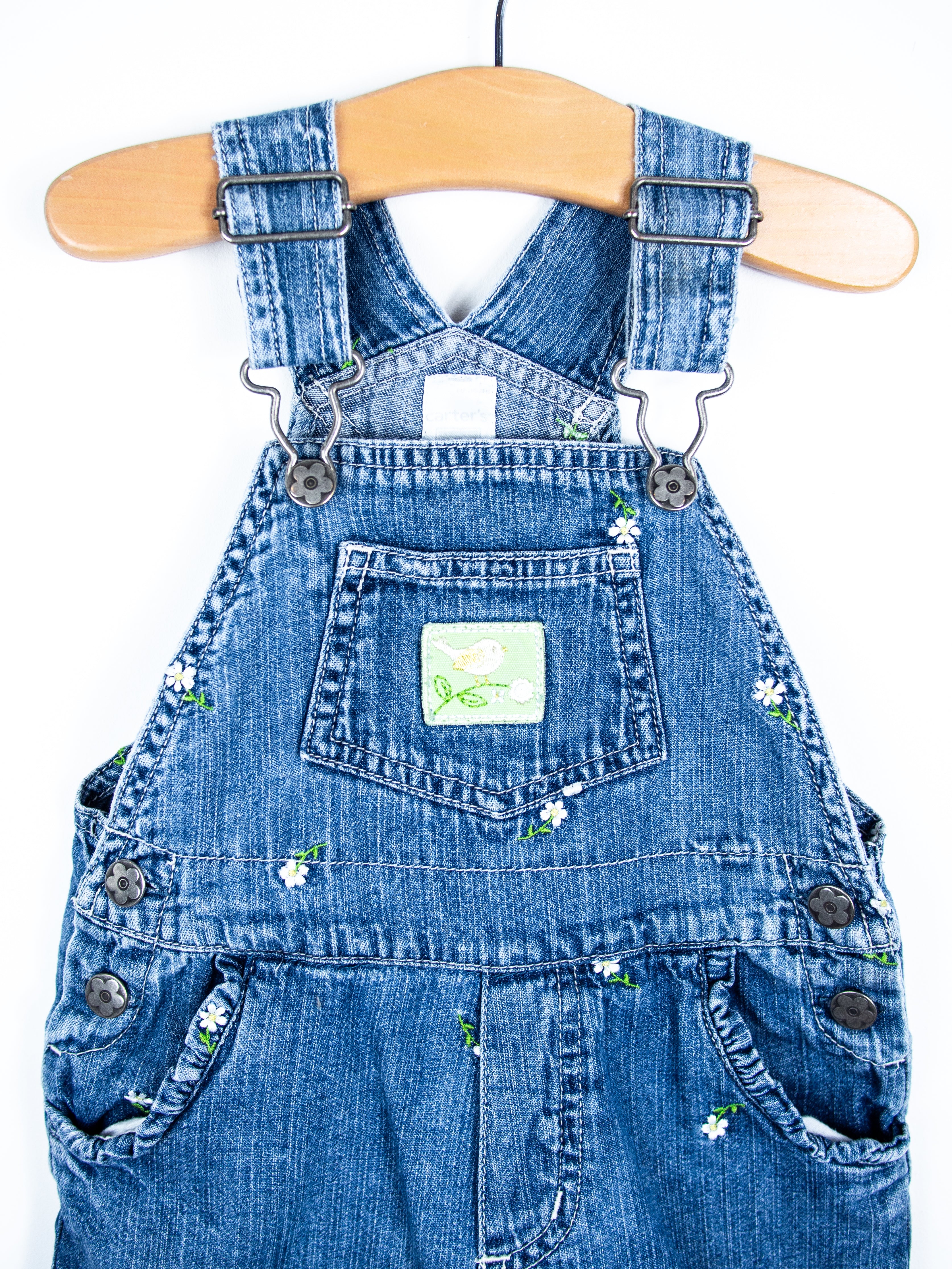 Vintage Carter's Denim Daisy Dungaree Shorties - Age 12 months
