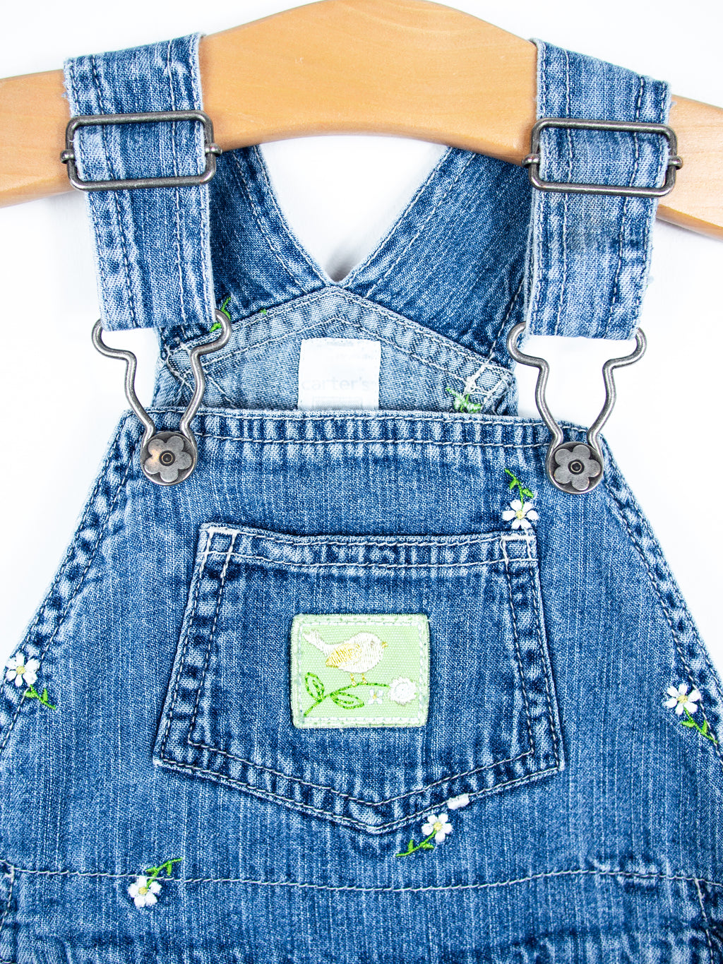 Vintage Carter's Denim Daisy Dungaree Shorties - Age 12 months