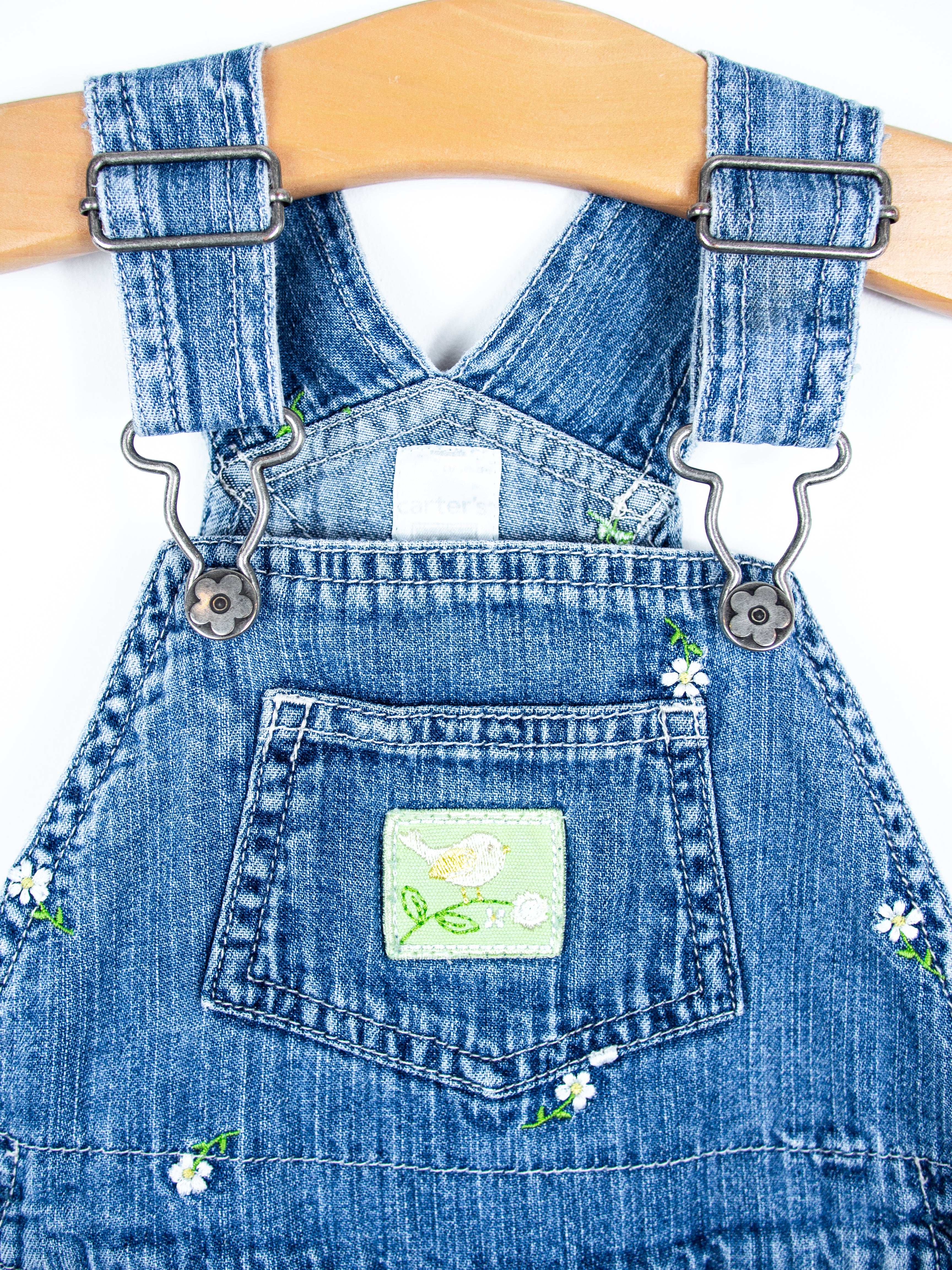 Vintage Carter's Denim Daisy Dungaree Shorties - Age 12 months