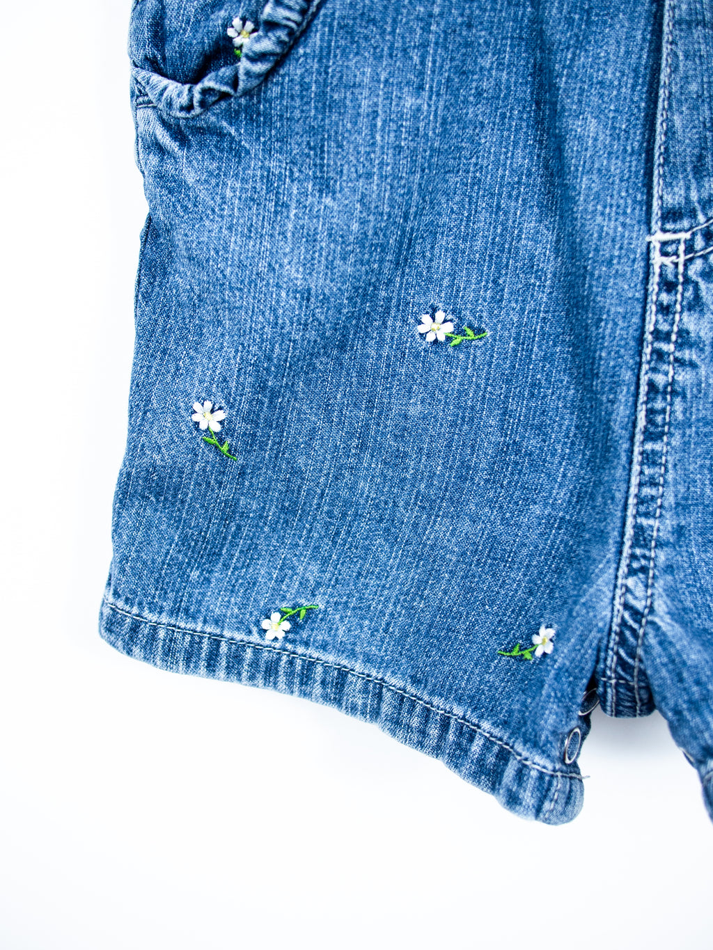 Vintage Carter's Denim Daisy Dungaree Shorties - Age 12 months