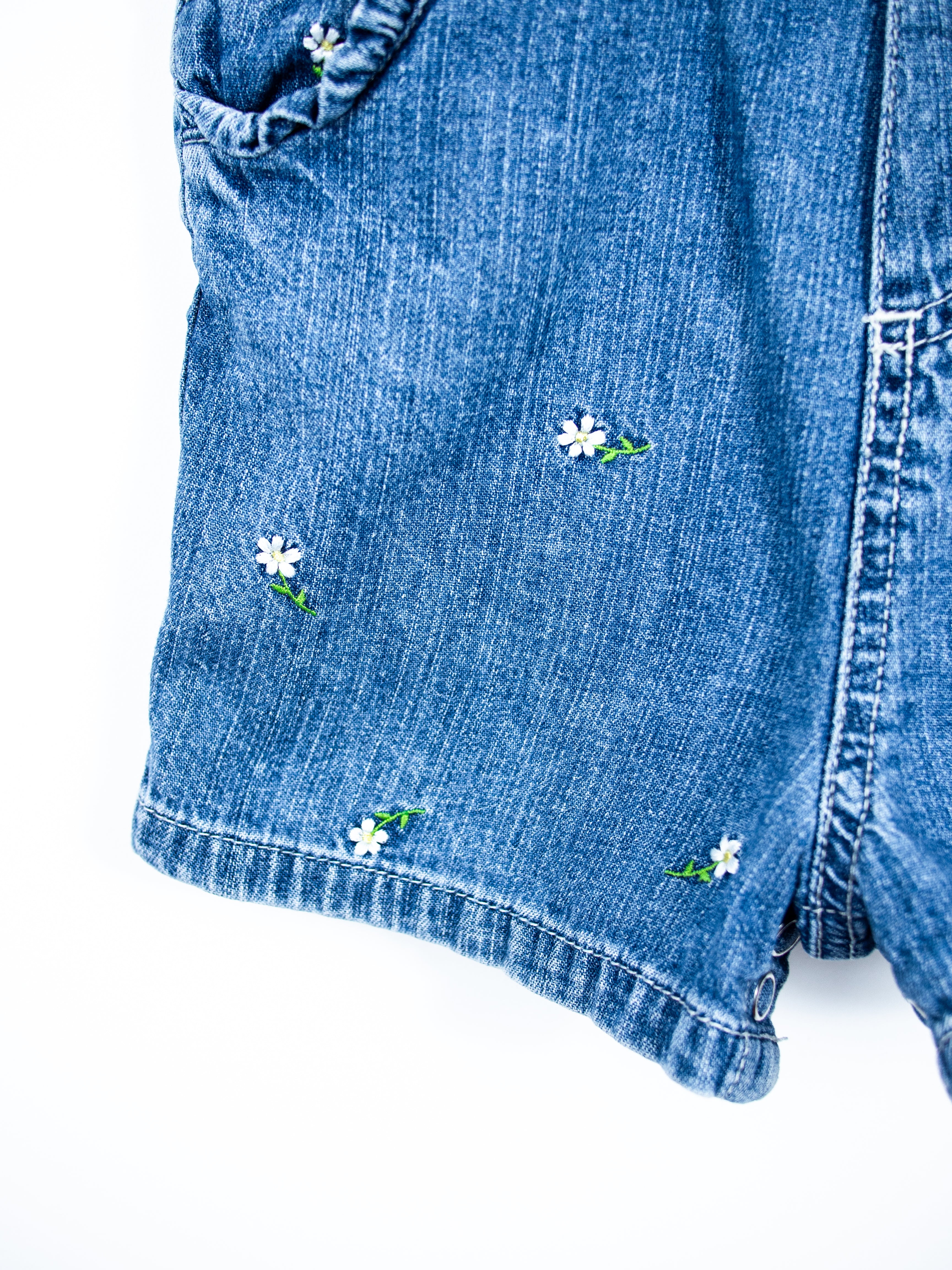 Vintage Carter's Denim Daisy Dungaree Shorties - Age 12 months