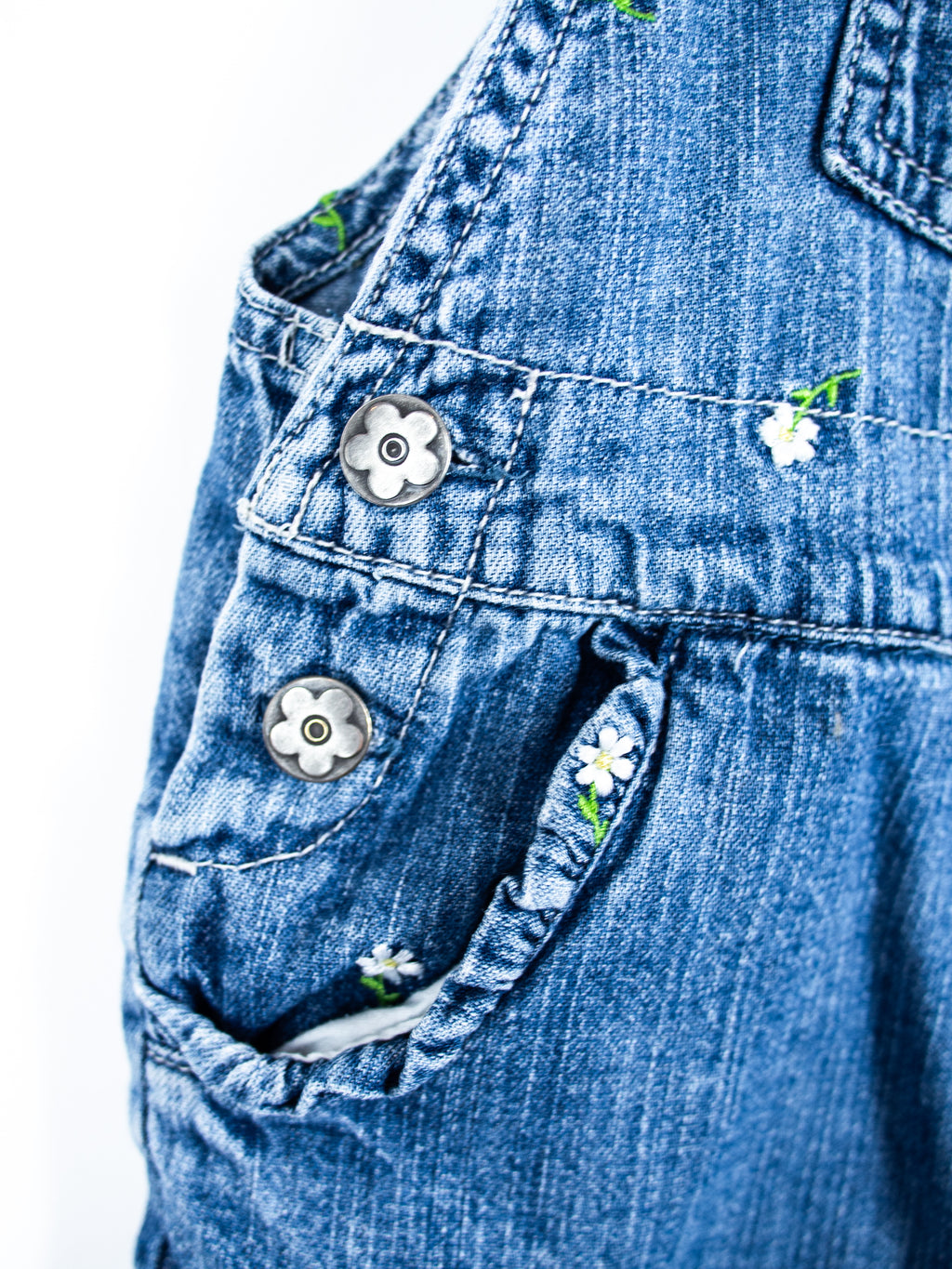 Vintage Carter's Denim Daisy Dungaree Shorties - Age 12 months