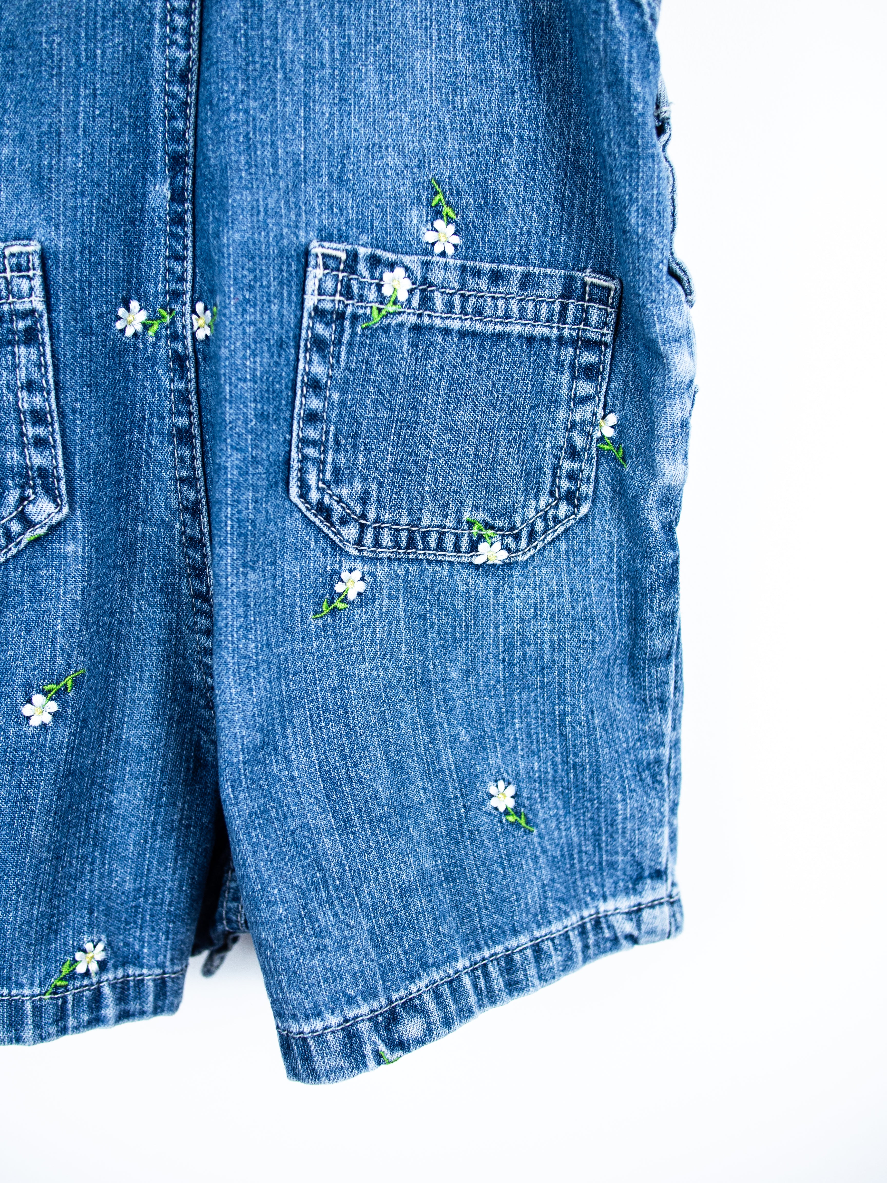 Vintage Carter's Denim Daisy Dungaree Shorties - Age 12 months