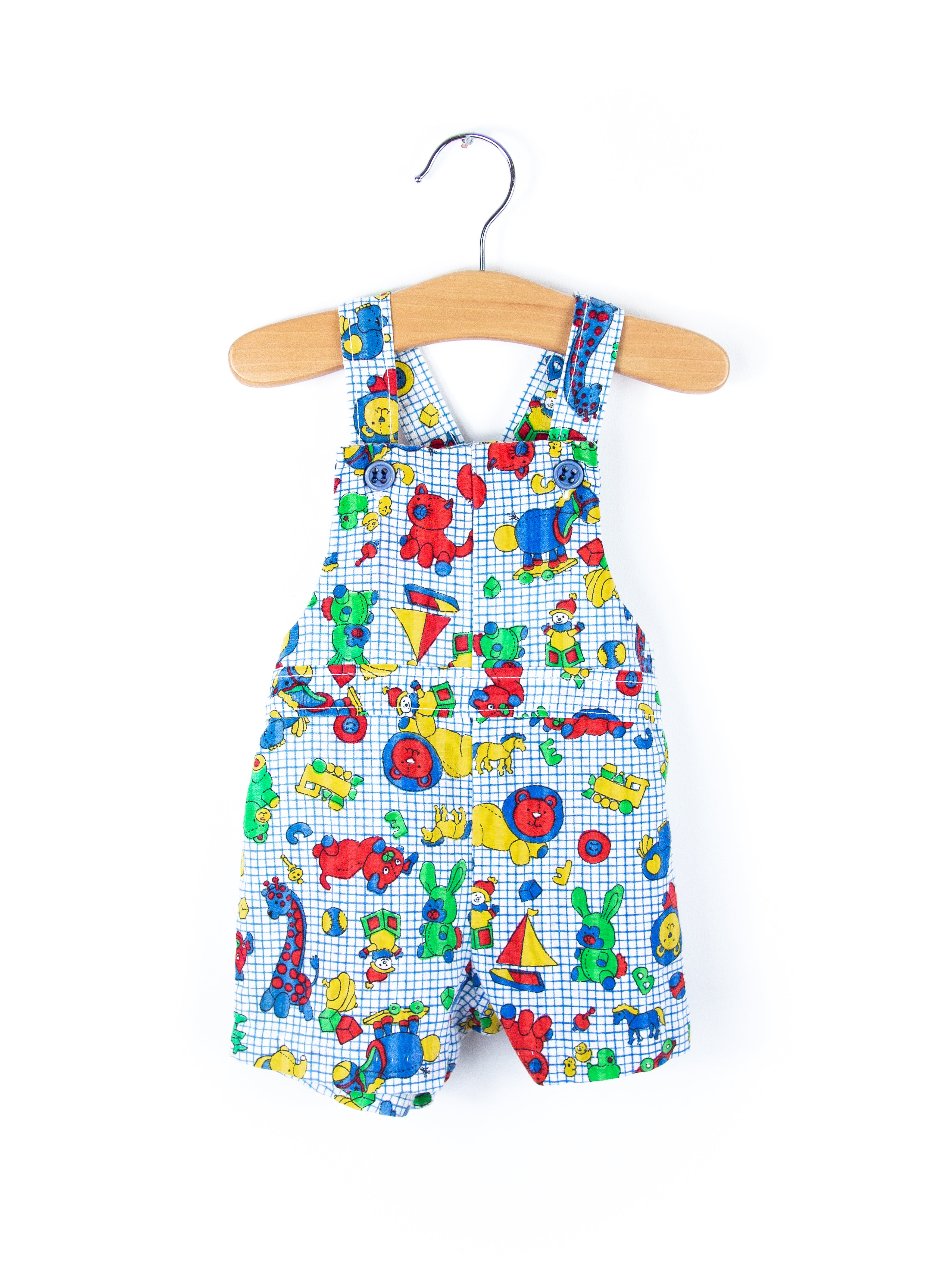 Vintage Healthtex Toy Print Dungaree Shorties - Age 6 months