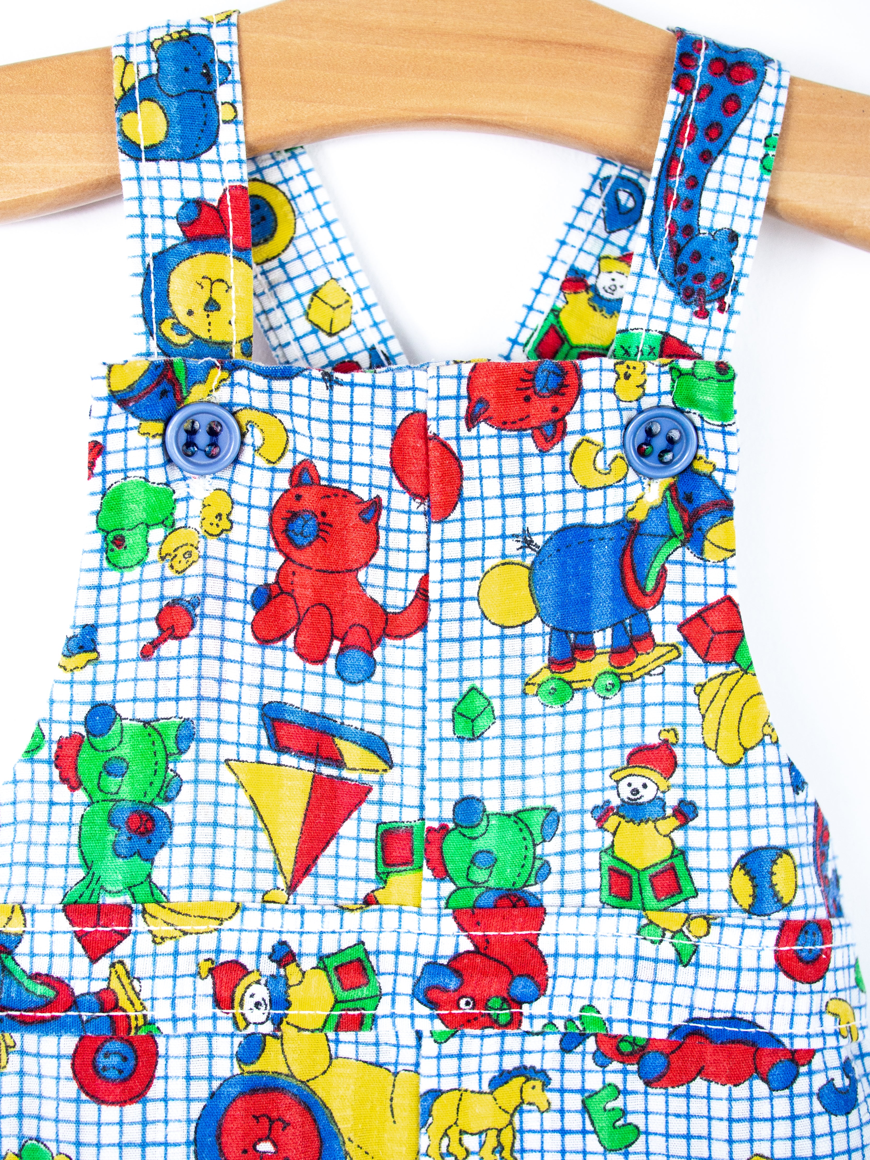 Vintage Healthtex Toy Print Dungaree Shorties - Age 6 months