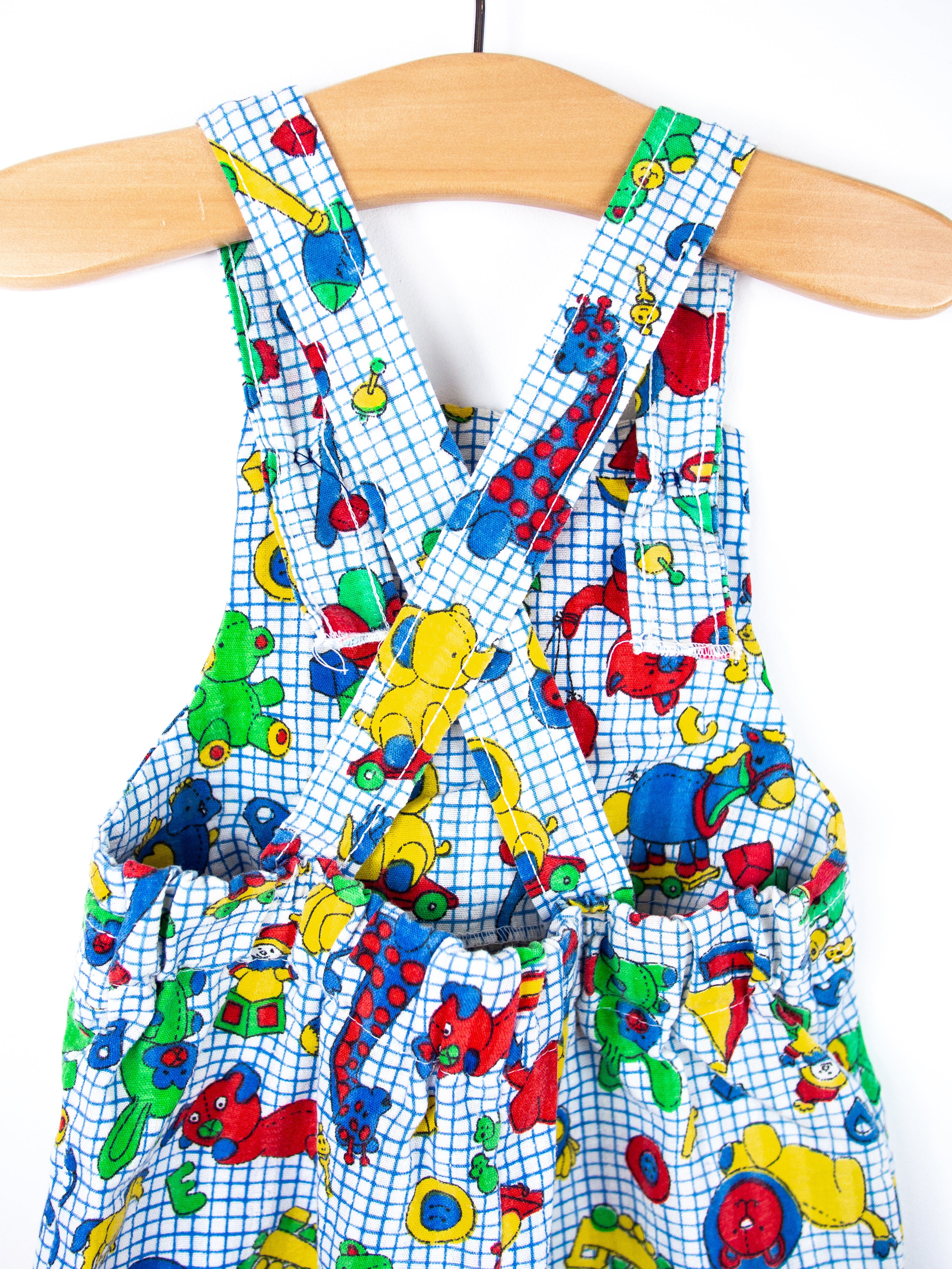 Vintage Healthtex Toy Print Dungaree Shorties - Age 6 months