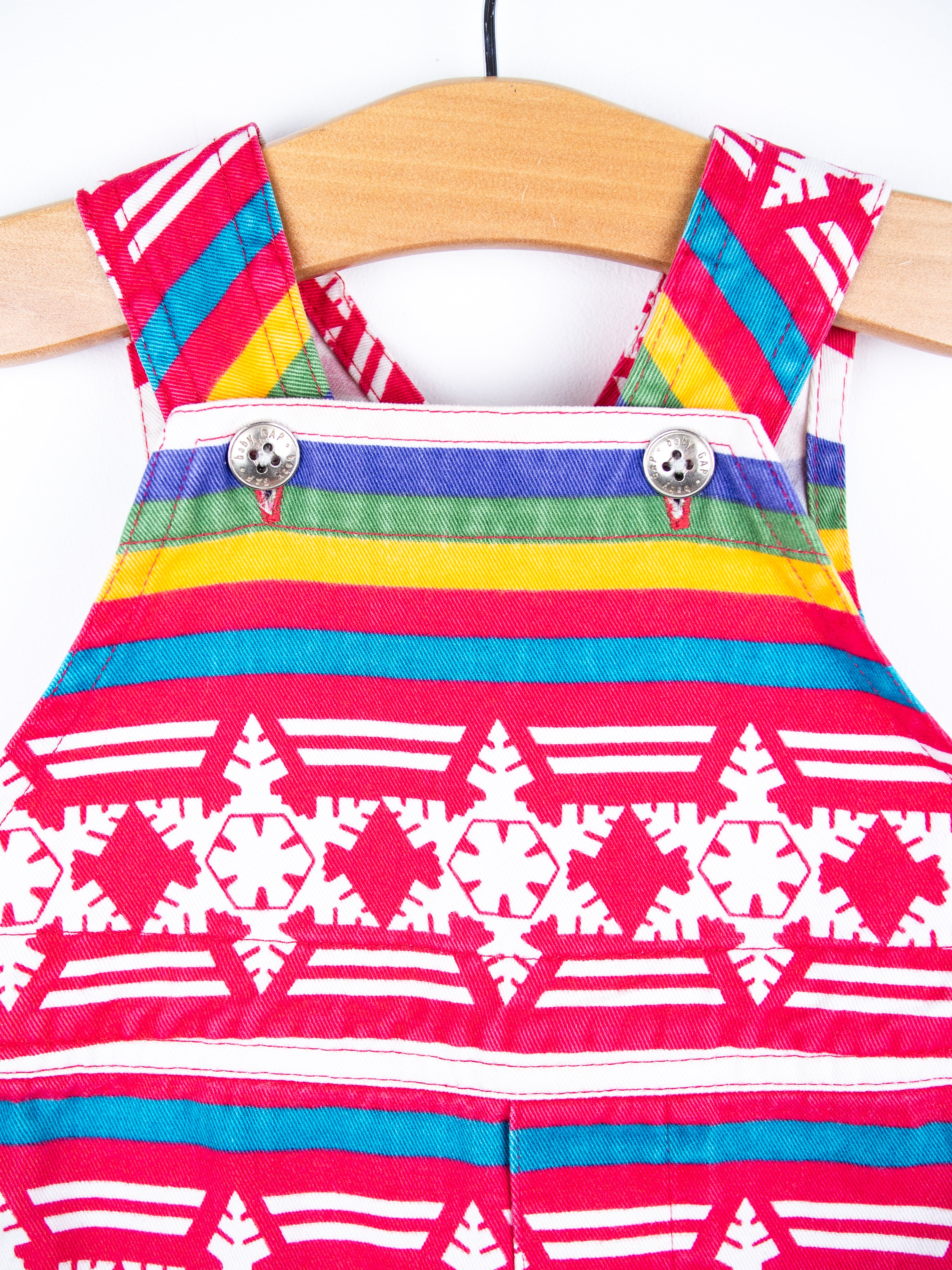 Vintage Gap Rainbow Stripe Snowflake Dungarees - Age 3-6 months